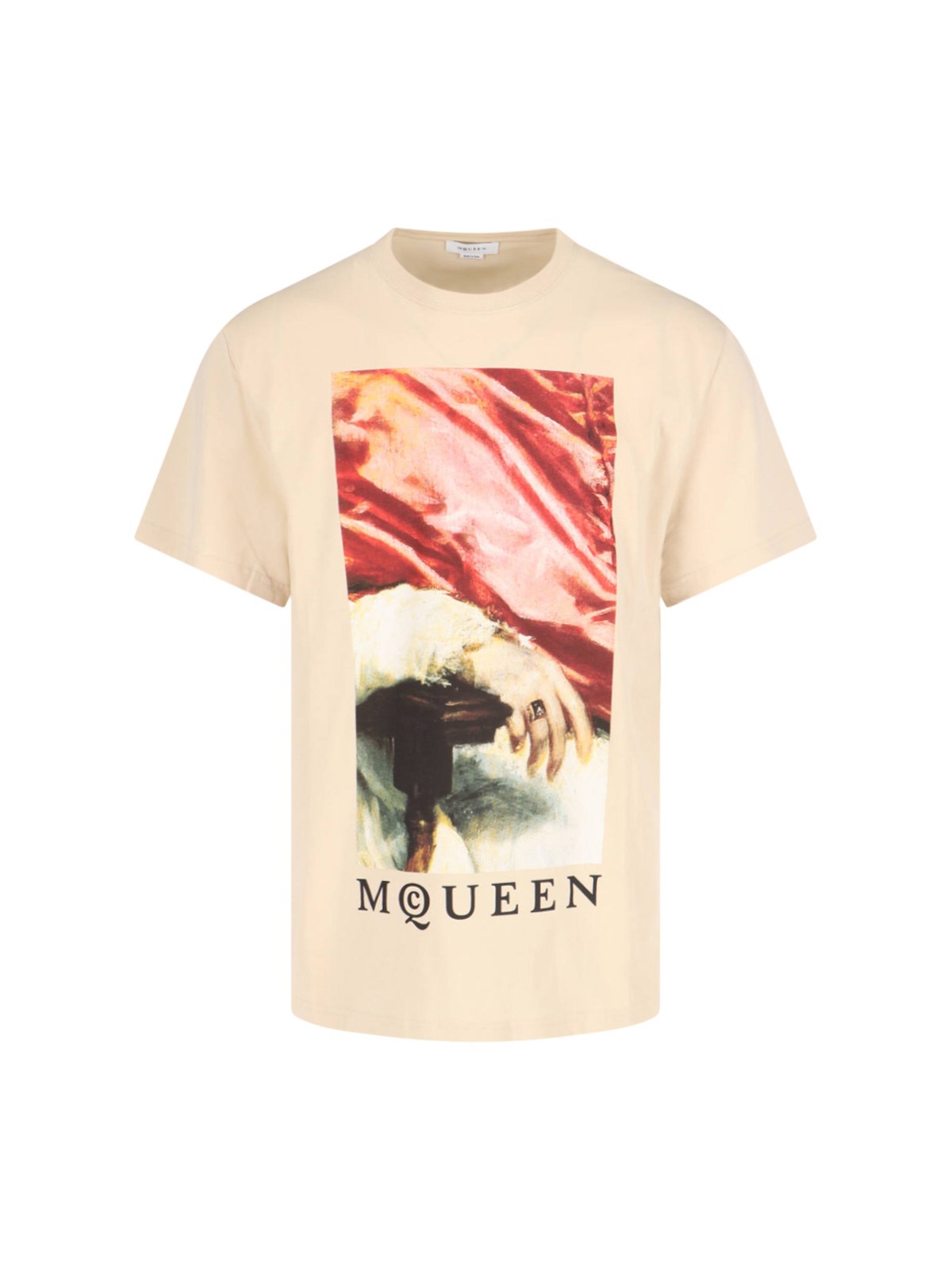 Alexander Mcqueen Crew Neck Graphic Print Short Sleeves In Beige
