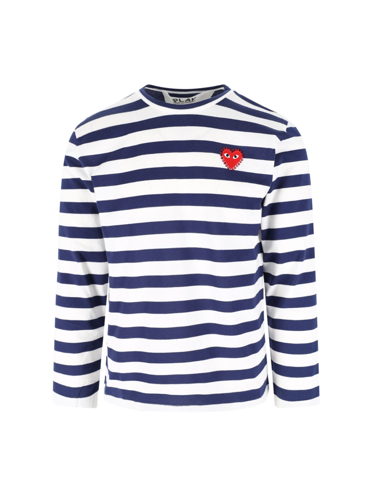 Comme Des Garçons Play Emblem Striped T-shirt With Rhinestones In White