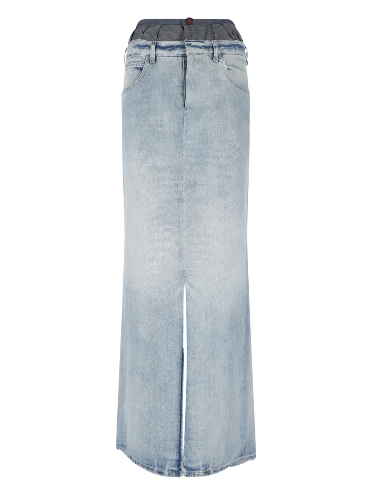 Maison Margiela Light Blue Long Skirt With Front Slit And Five Pocket Design In Denim Woman In Light Blue