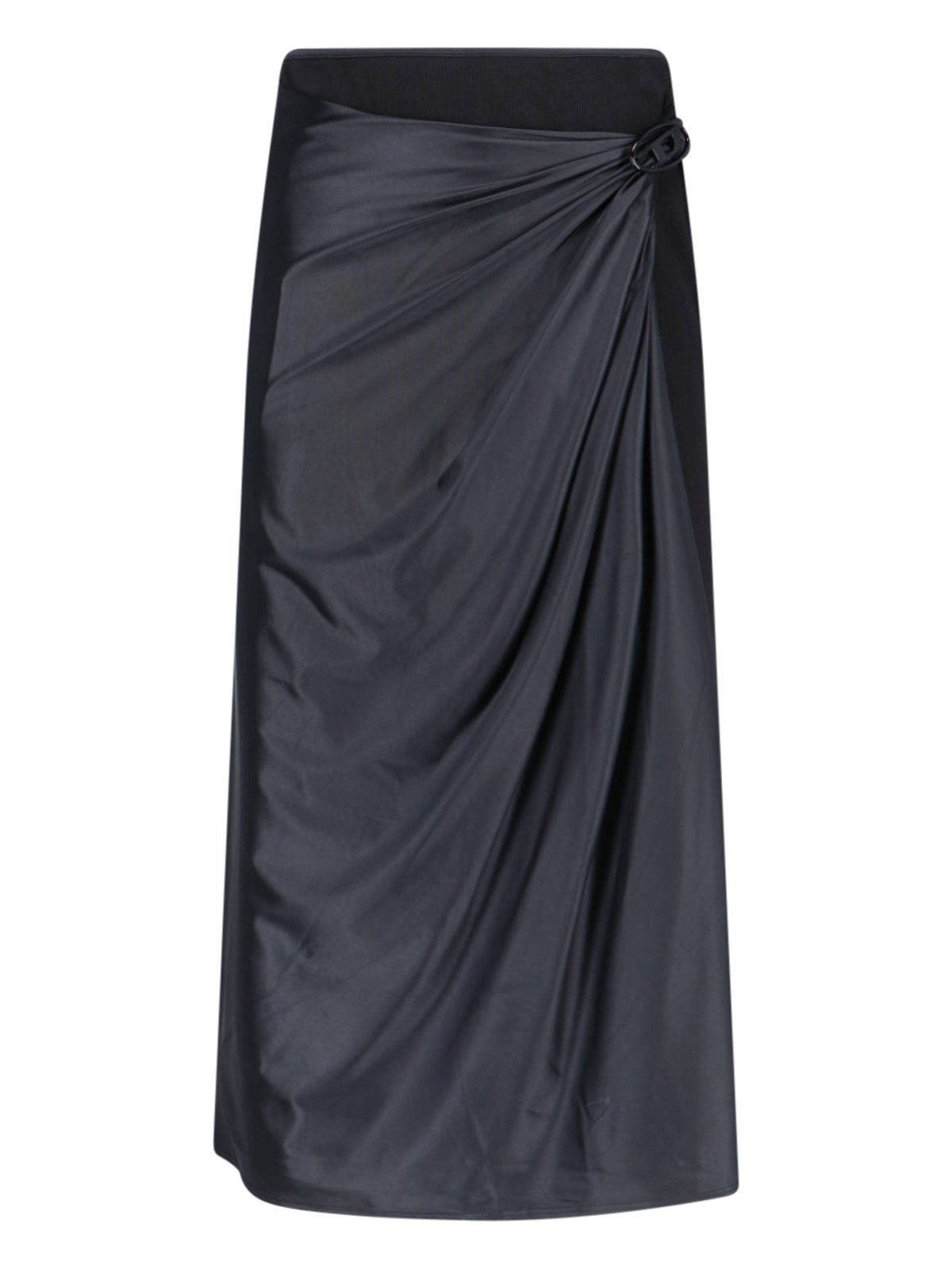 Diesel Draped Midi Skirt With Chintz Finish In Black
