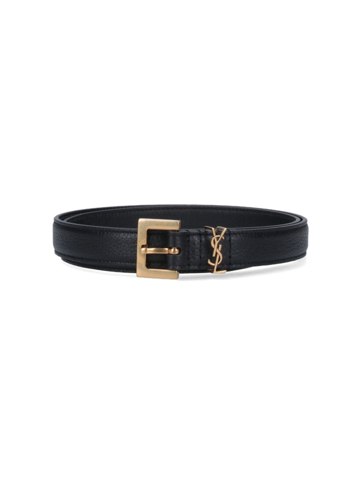 Shop Saint Laurent Cassandre Thin Belt In Black