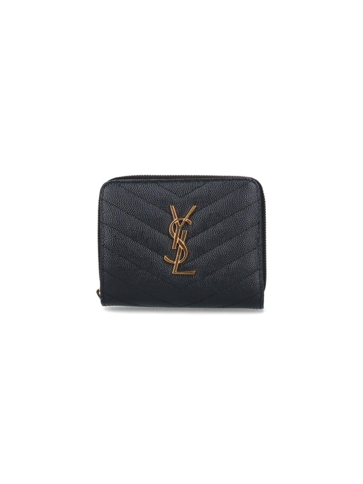 Saint Laurent 'cassandre' Zip Wallet In Black