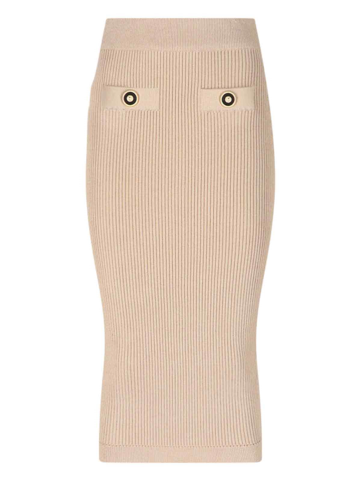 Balmain Knit Midi Skirt In Beige