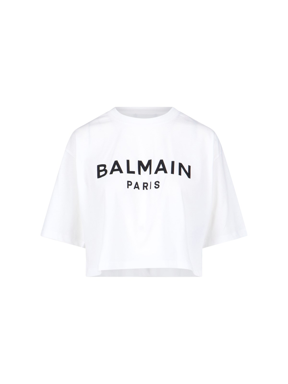 Shop Balmain Logo Crop T-shirt In White