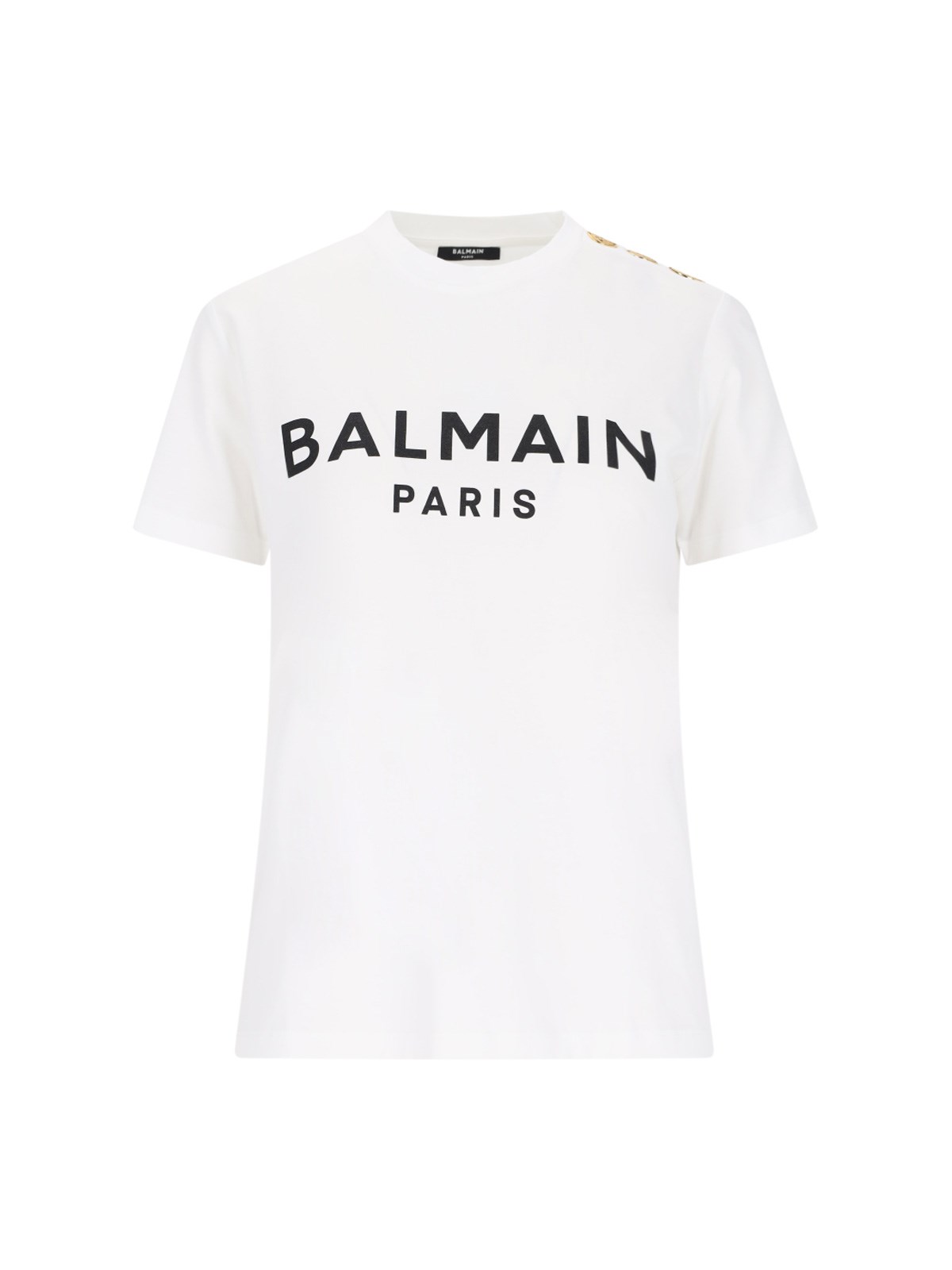 Shop Balmain Logo Buttons T-shirt In White