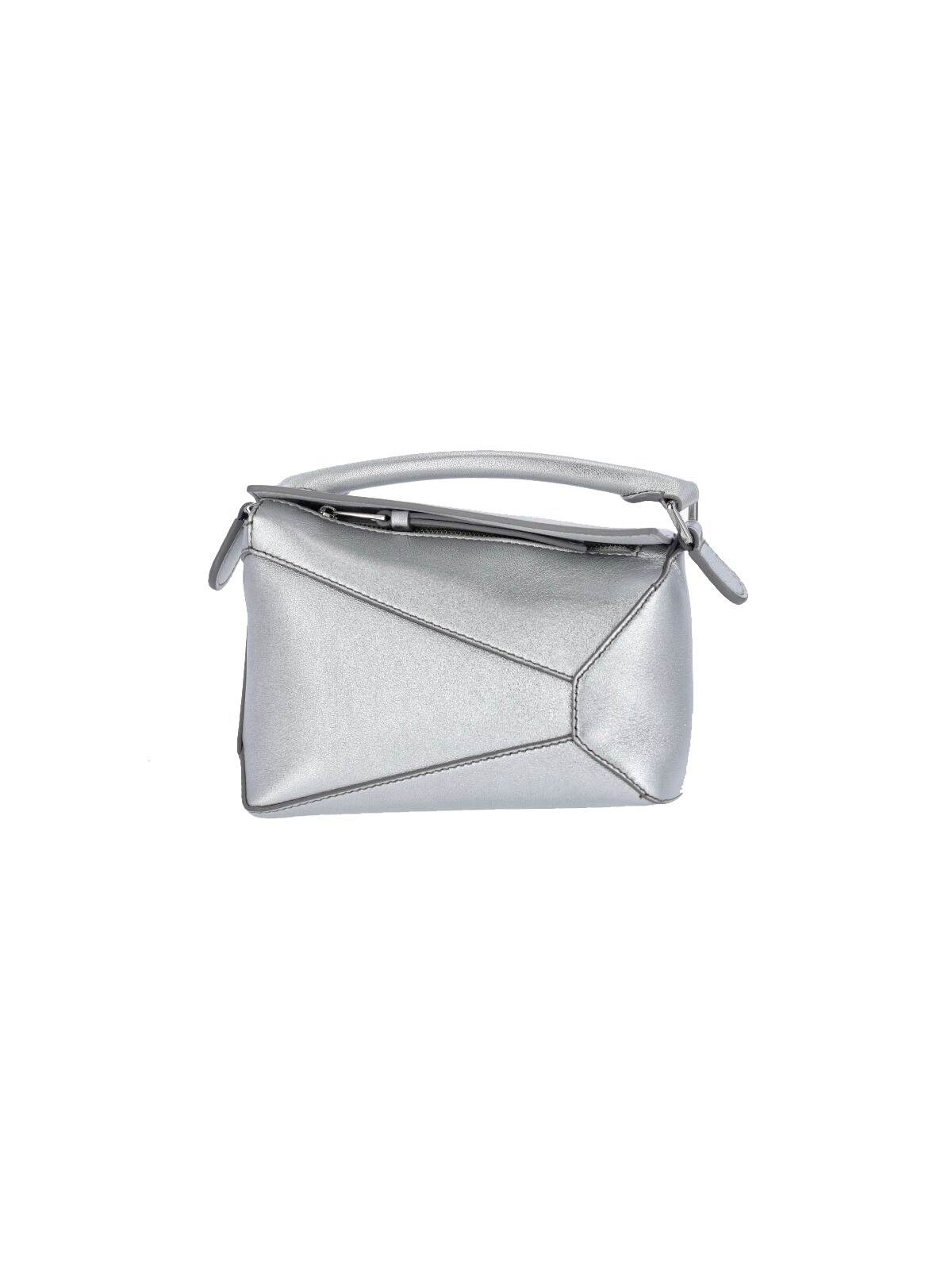 Loewe Puzzle Edge Mini Metallic Leather Cross-body Bag In Silver
