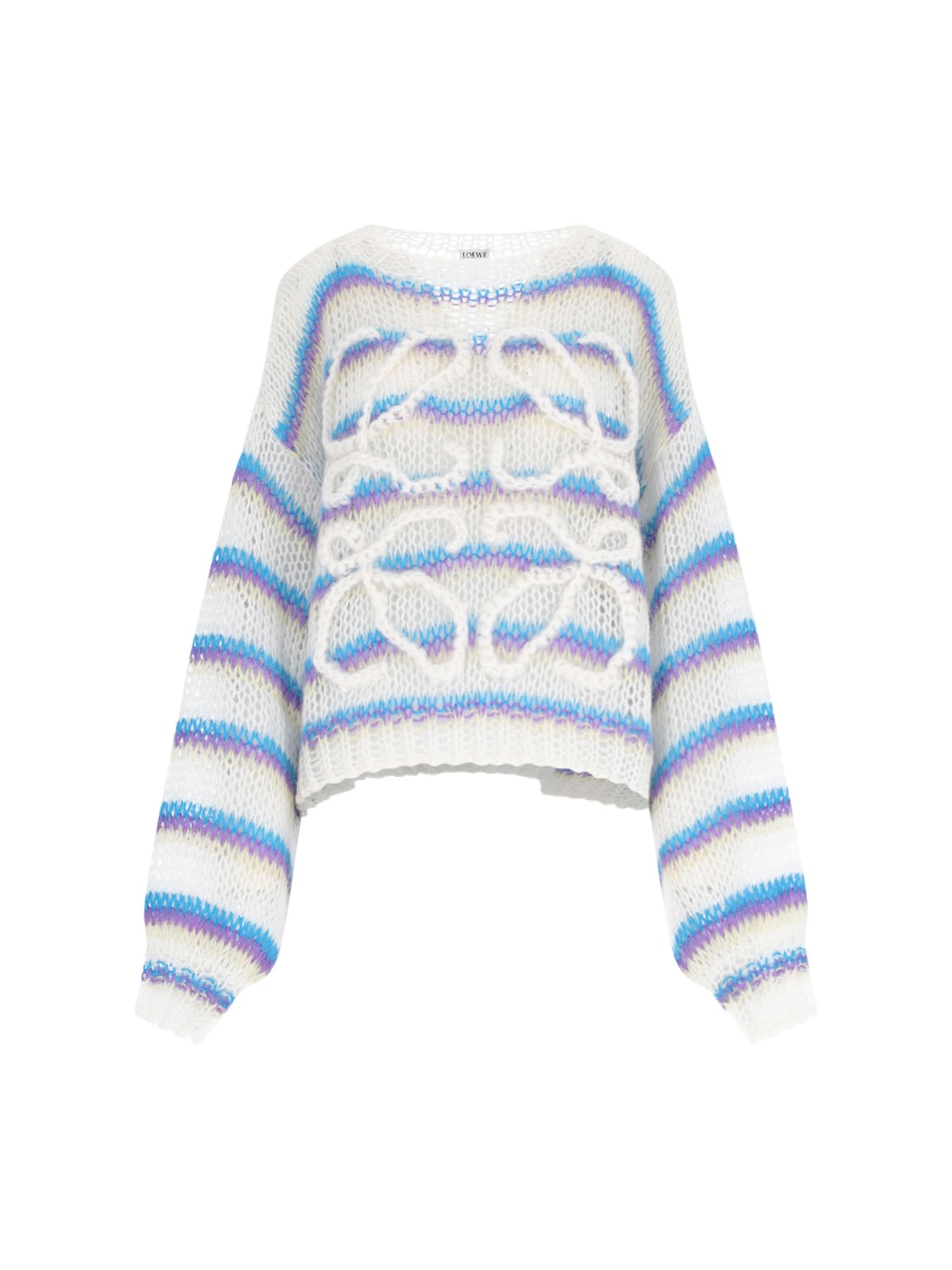 Loewe Anagram Embroidered Striped Mohair-blend Sweater In White