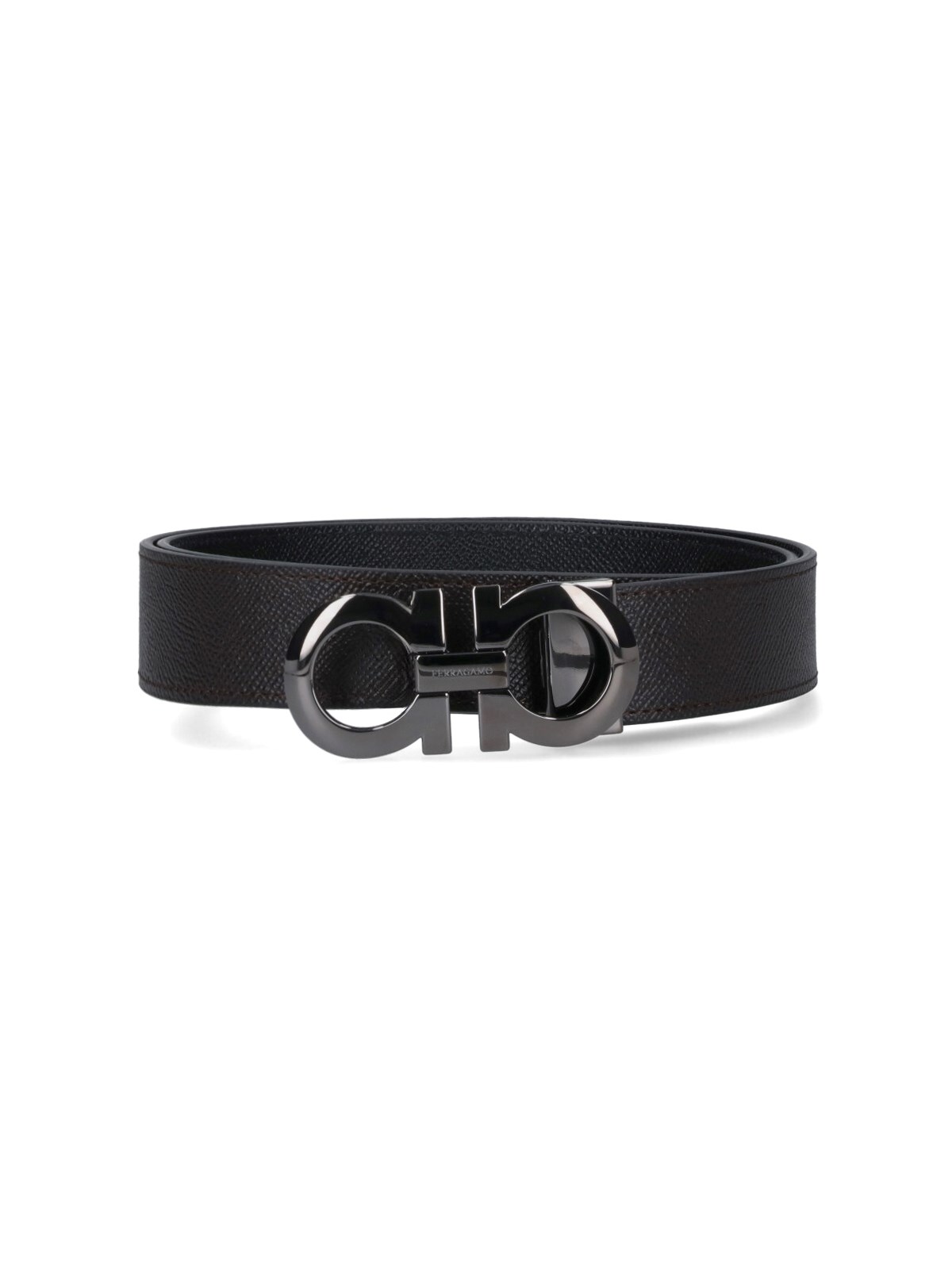 Ferragamo Reversible 'gancini' Belt In Black