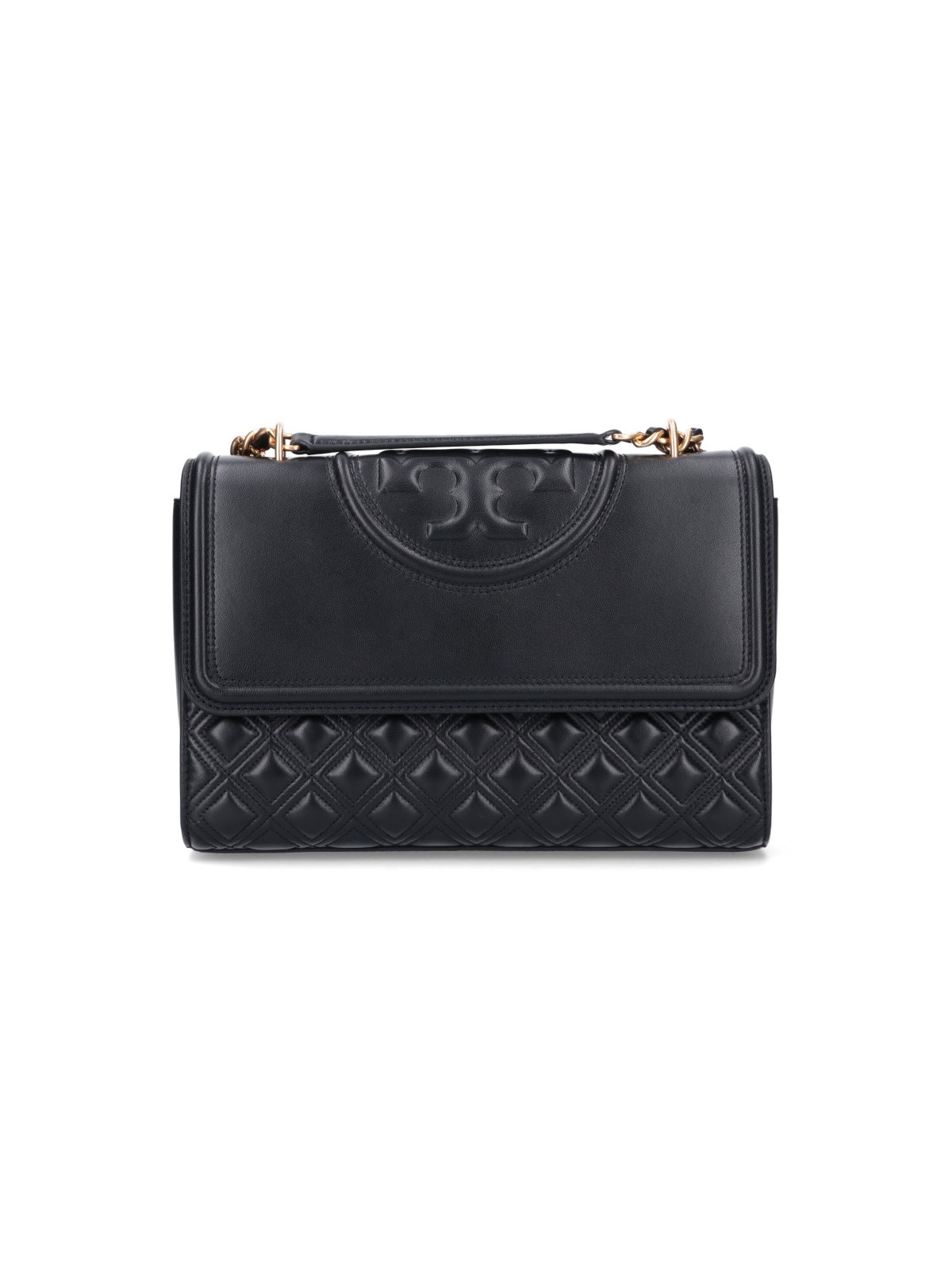 Tory Burch Fleming Shoulder Strap In Black Leather In Black