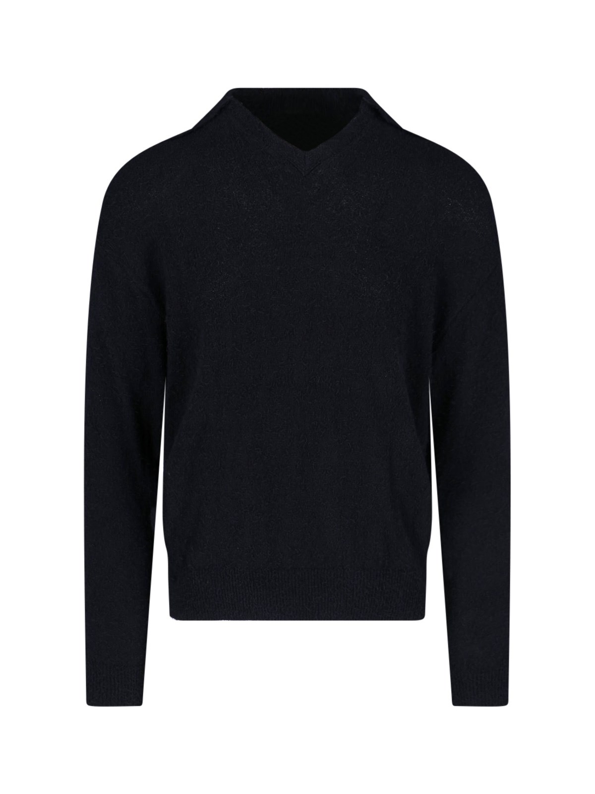 Mfpen Fuzzy Black V-neck Organic Cotton Sweater In Black