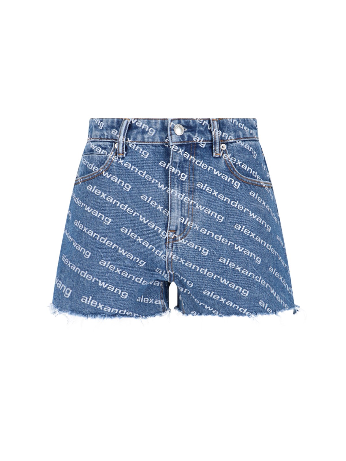 Shop Alexander Wang All-over Logo Shorts In Blue