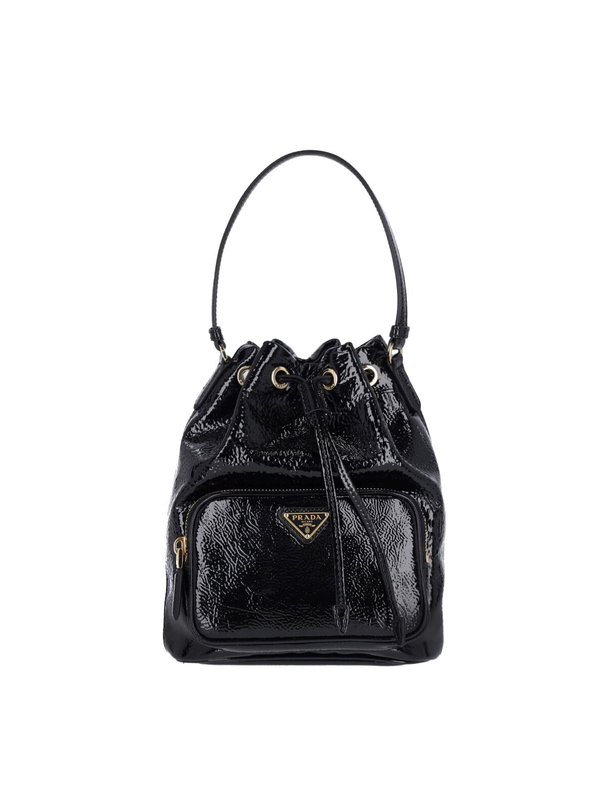 Shop Prada "duet" Bucket Bag In Black  