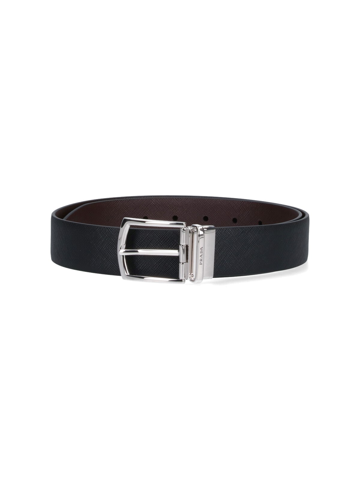 Prada Logo Reversible Belt In Black