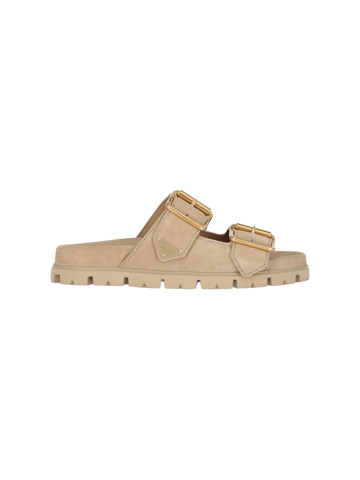 Shop Prada Logo Slide Sandals In Beige