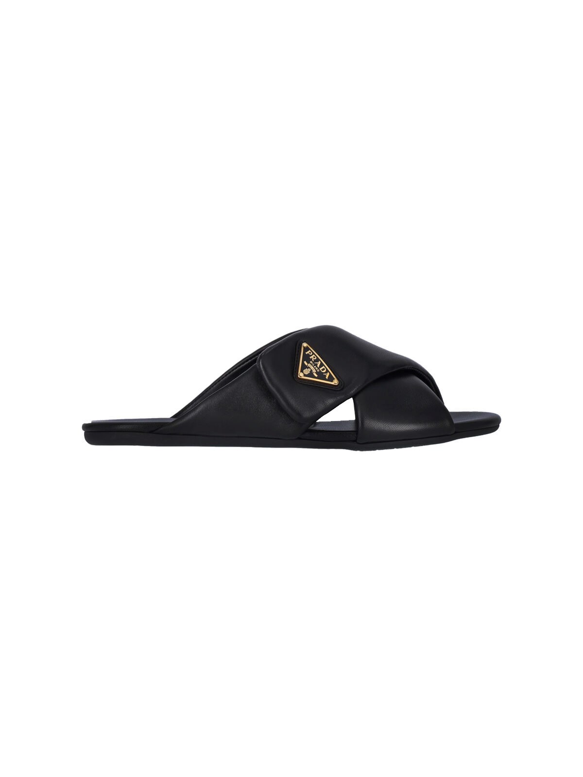 Shop Prada Logo Slide Sandals In Black