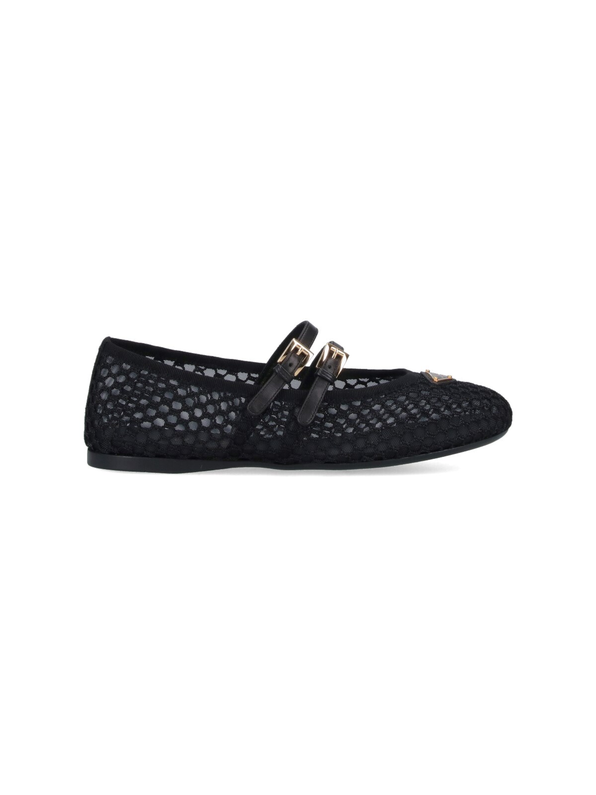Shop Prada Logo Mesh Ballet Flats In Black