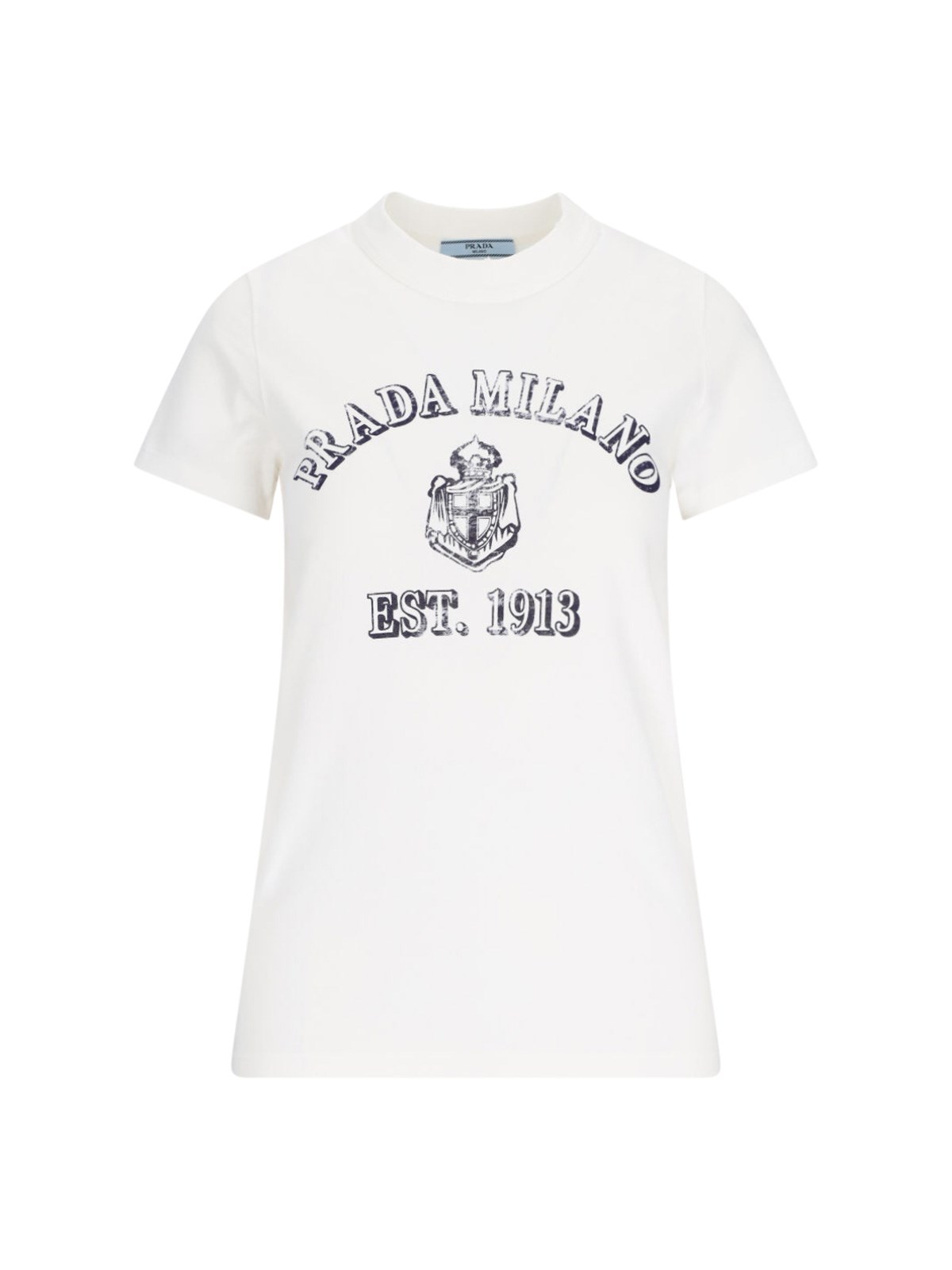 Prada Stamped Logo Crew Neck T-shirt In White