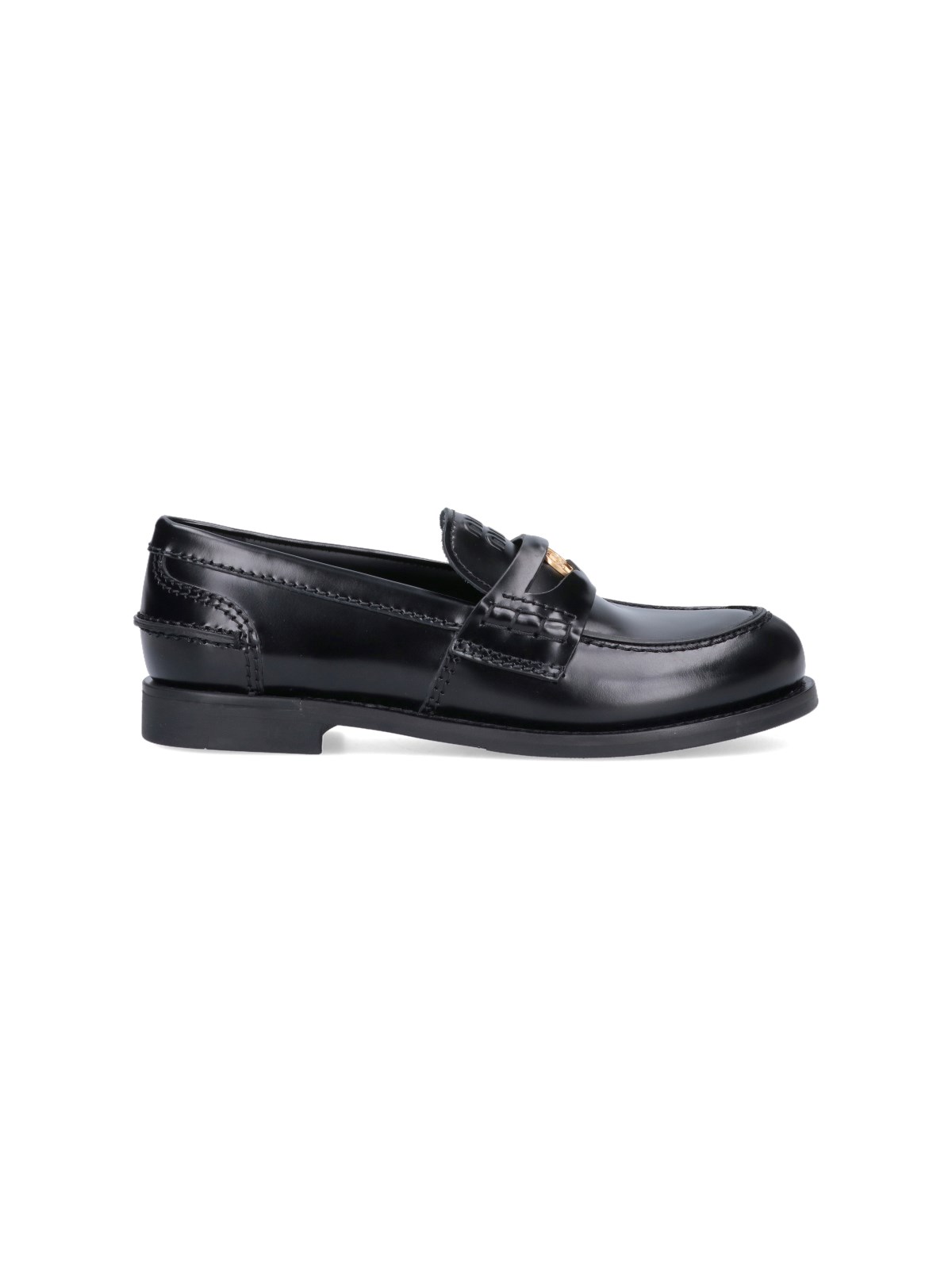 Miu Miu Black Leather Loafers In Black