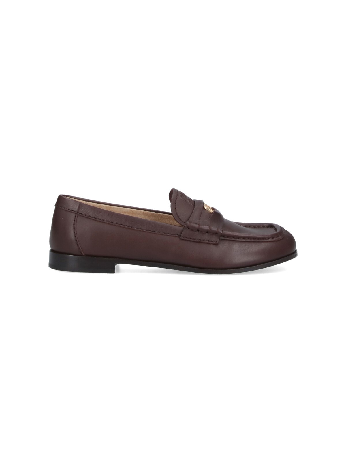 Miu Miu Leather Penny Strap Round Toe Loafers In Brown