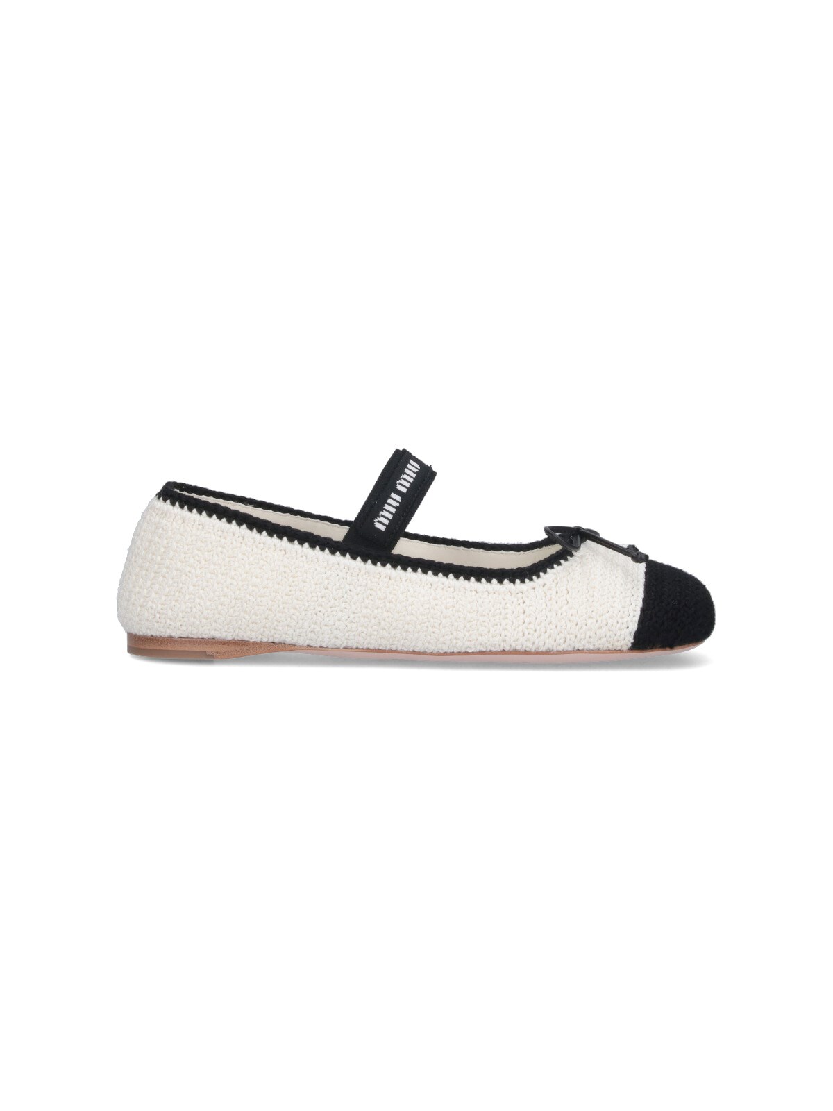 Miu Miu Ballerina In White And Black Crochet Knit Women In White