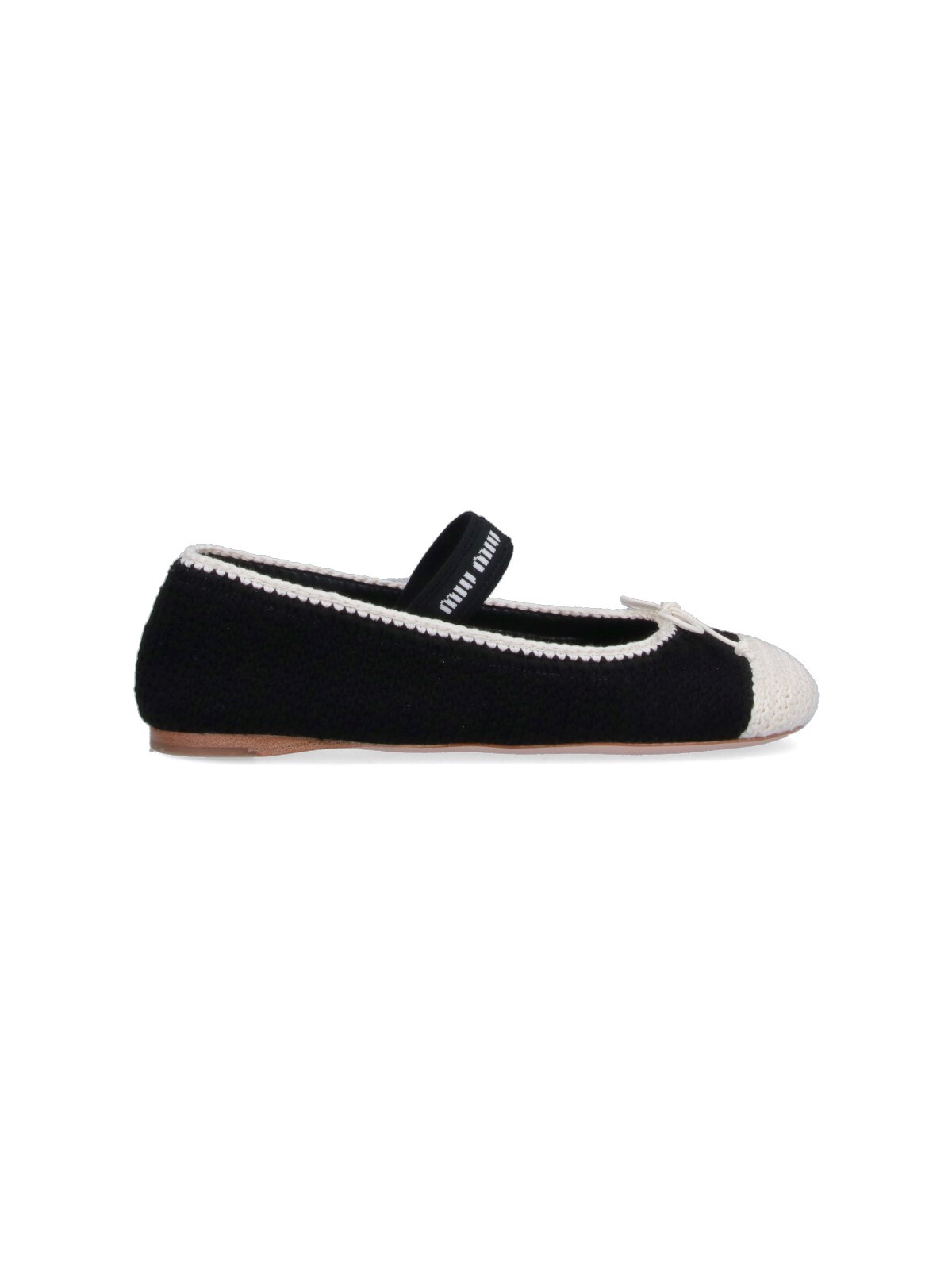 Miu Miu Women Crochet Knit Ballet Flats In Black