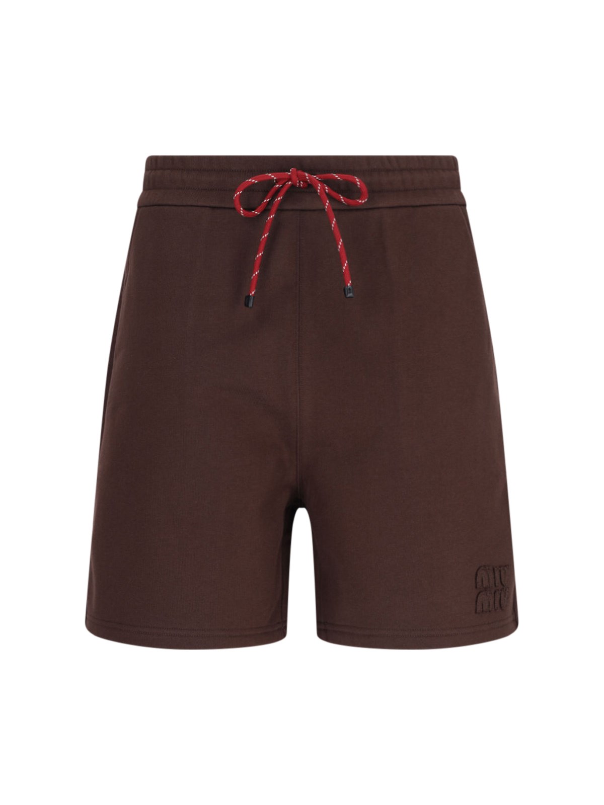 Miu Miu Logo Jogger Shorts In Brown