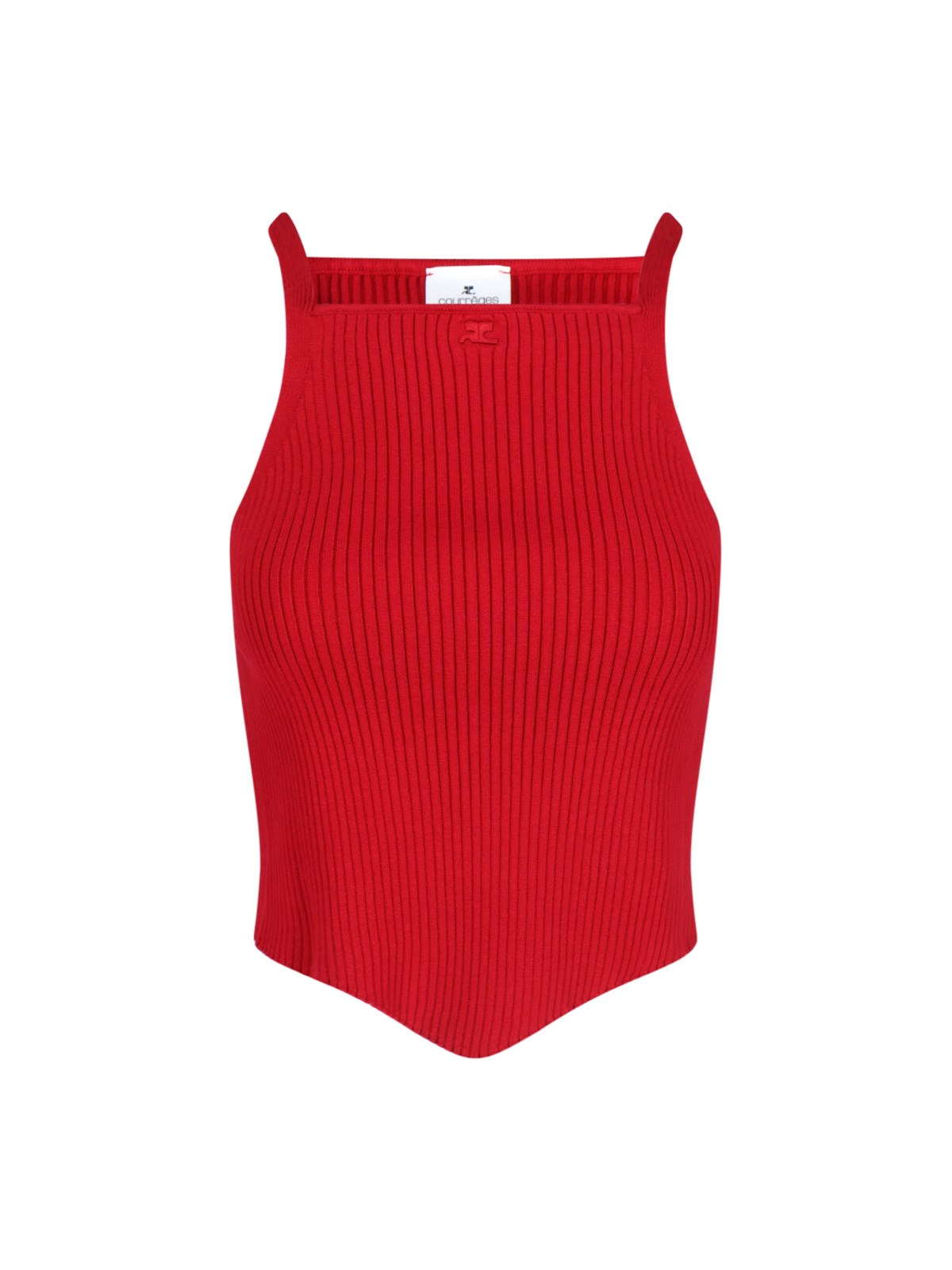 Courrèges Fitted Ribbed Tank Top With Shoulder Pads In Red