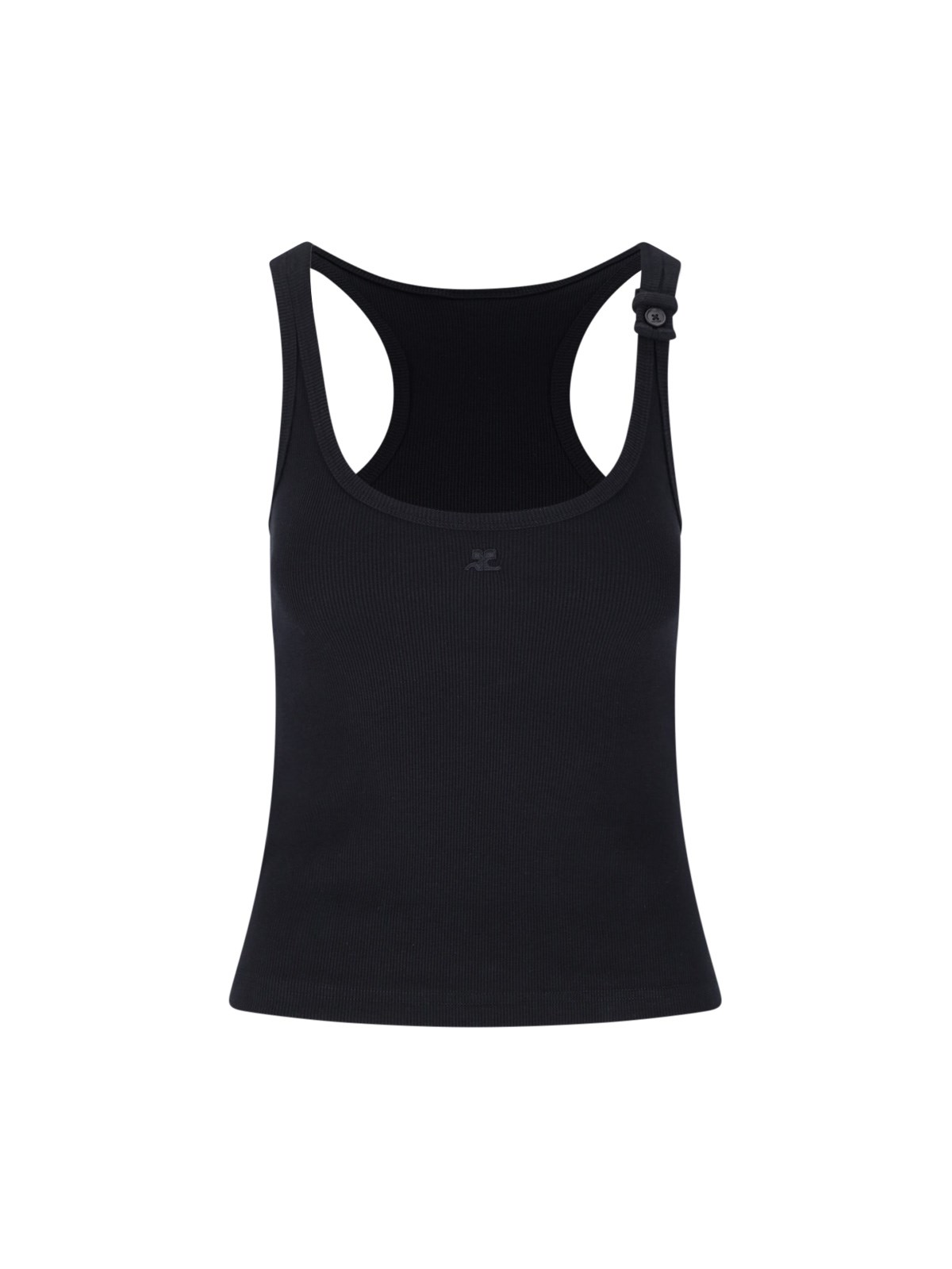 Courrèges Courreges Black Racerback Tank Top With Logo Patch In Black