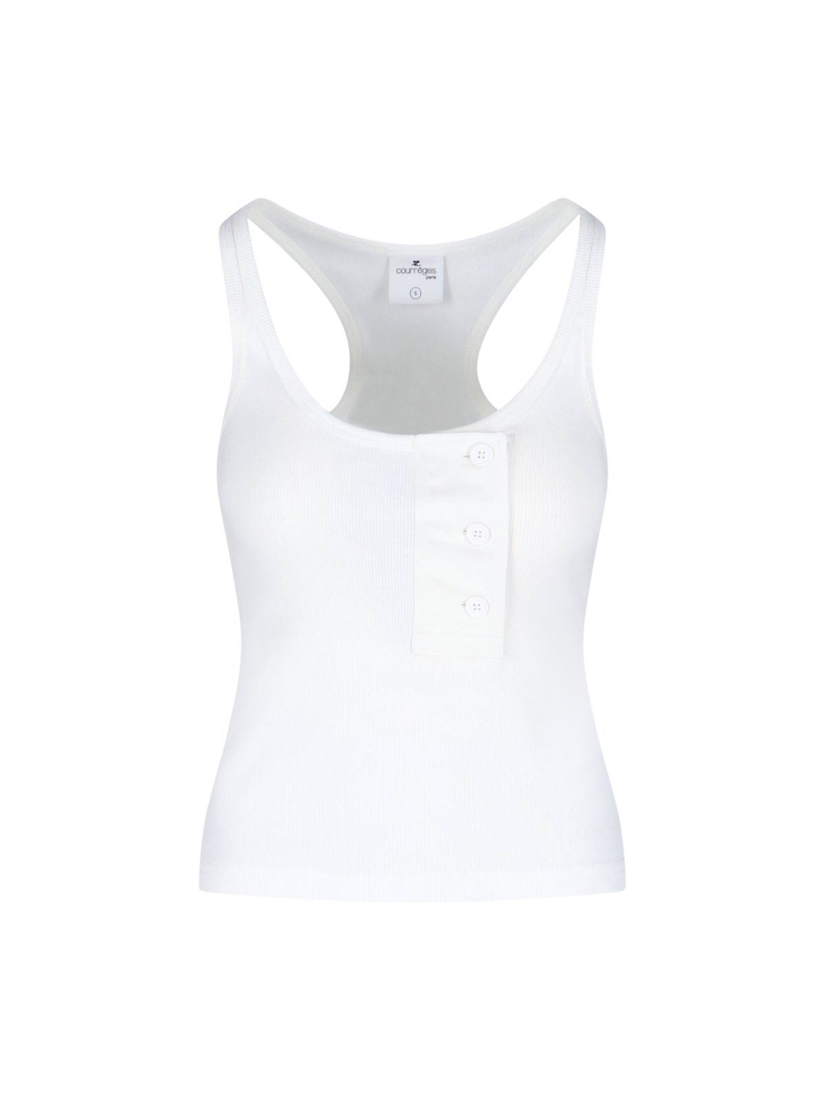 Courrèges Sleeveless Racerback Ribbed Top Buttons In White