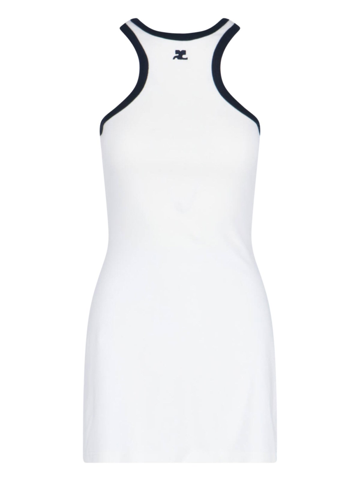 Courrèges White Cotton Mini Dress With Navy Blue Details And Halter Neck In White