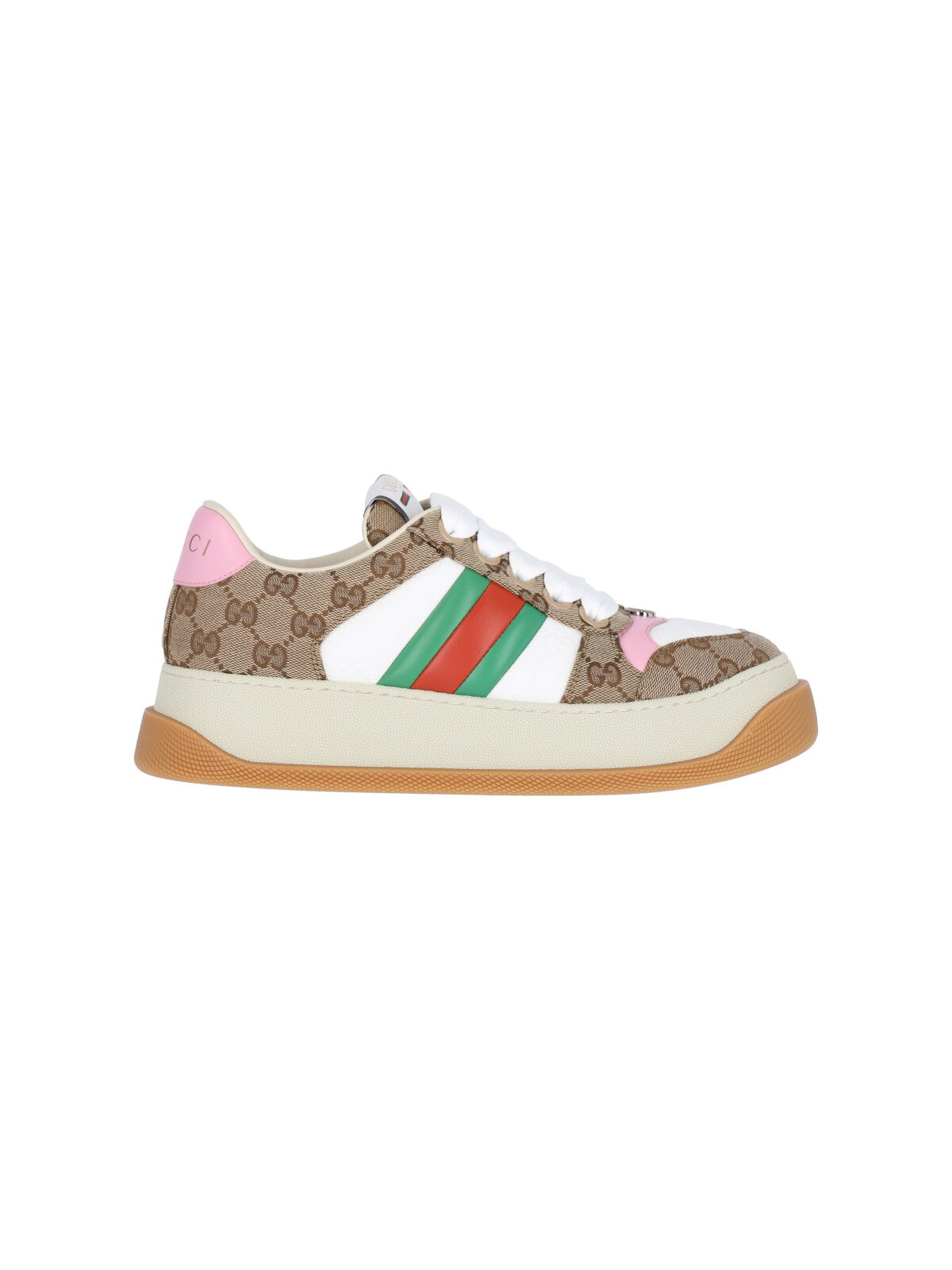 Gucci Multicolor Gg Fabric Double Screener Sneakers In Beige