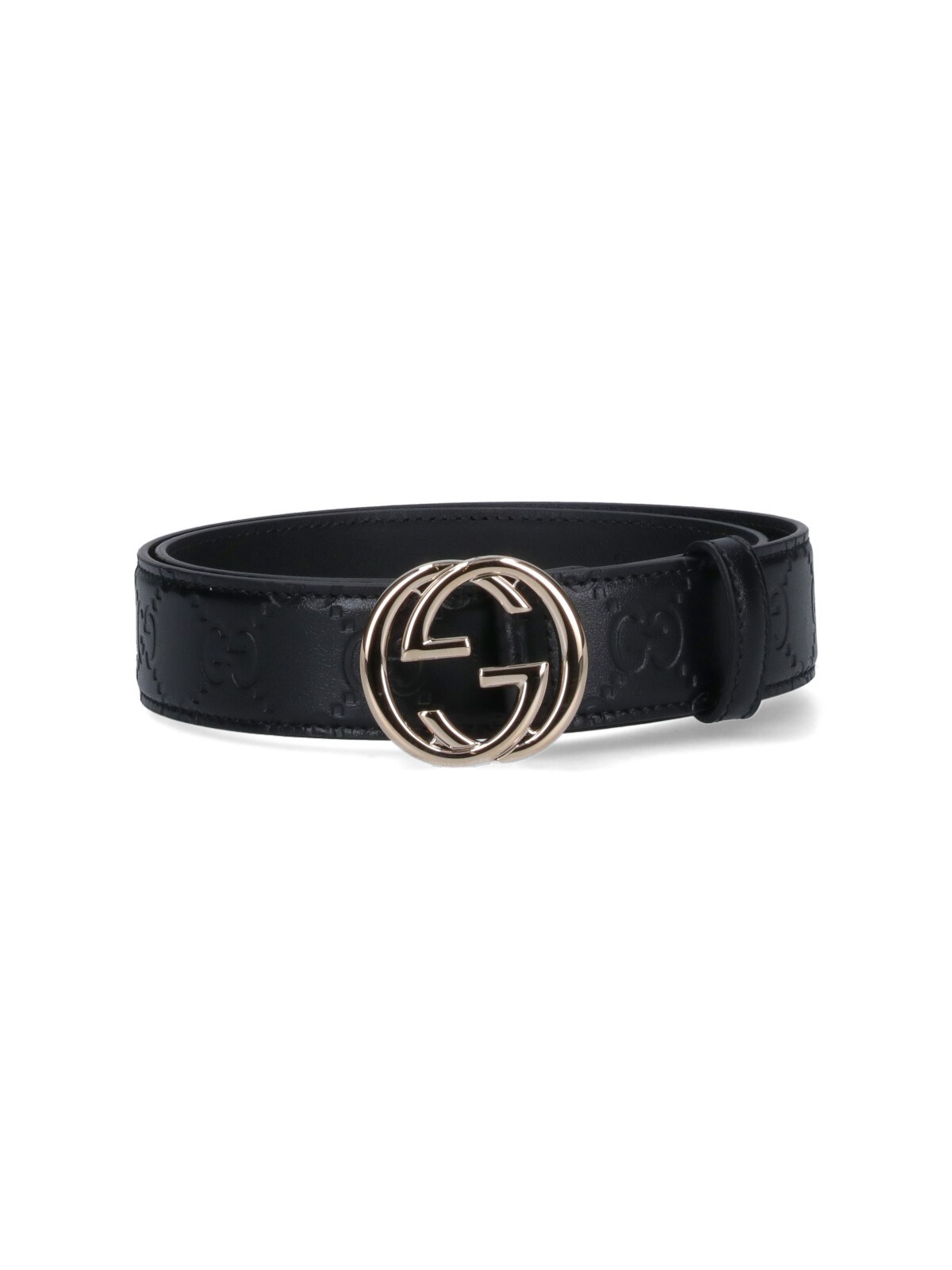 ベルト GUCCI GG CROSS BUCKLE BELT Black Textured Leather Belt With Brass Double G Buckle
