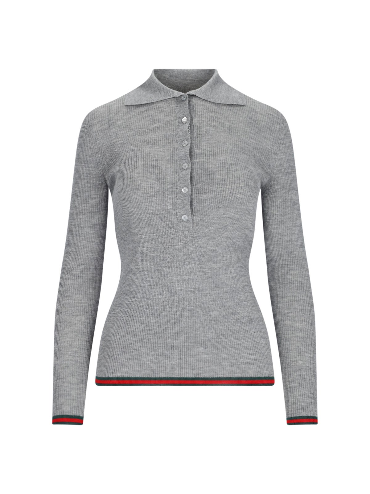 Shop Gucci "web" Knit Polo Shirt In Gray