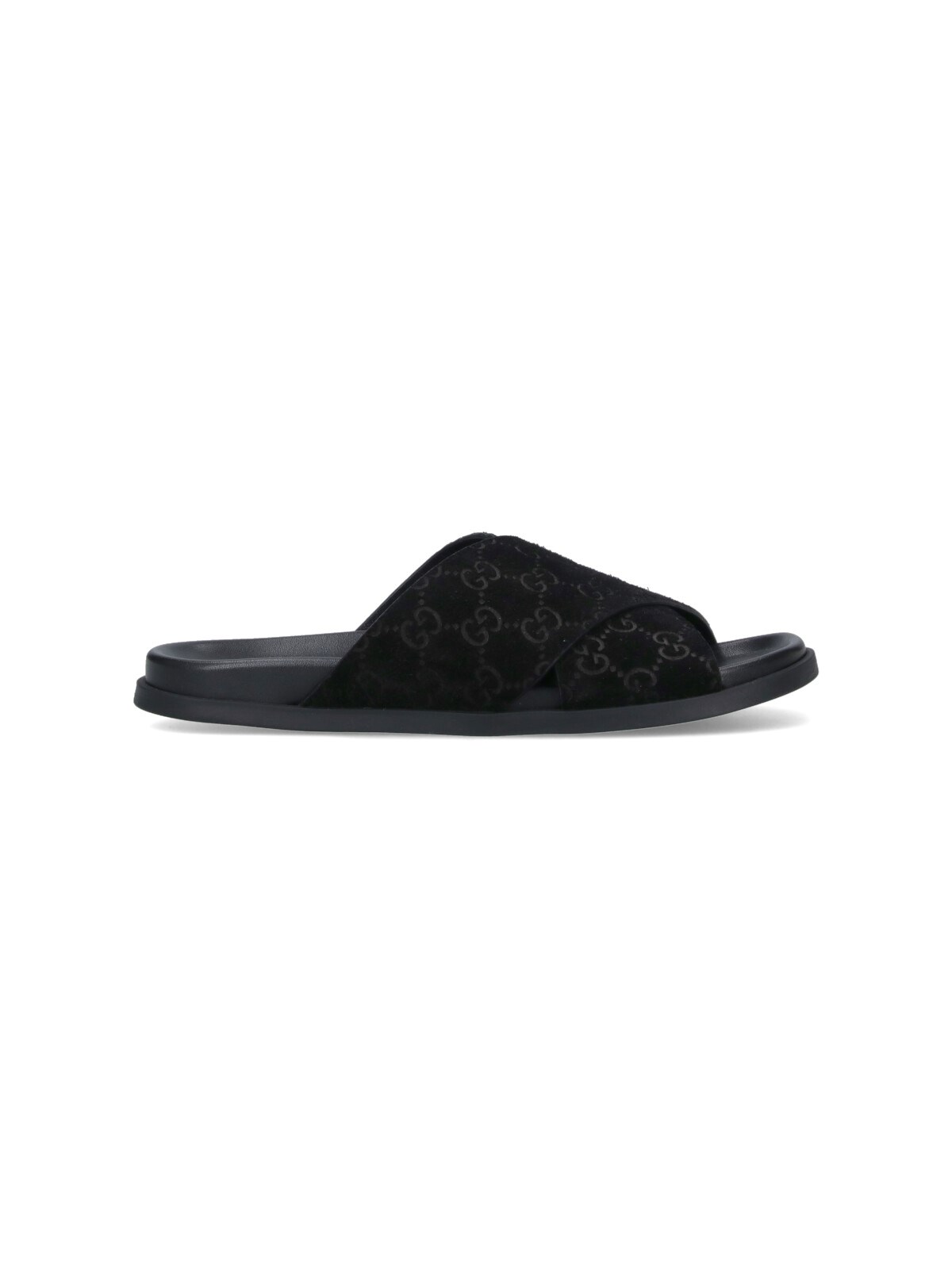 Gucci Men Black Suede Slippers In Black