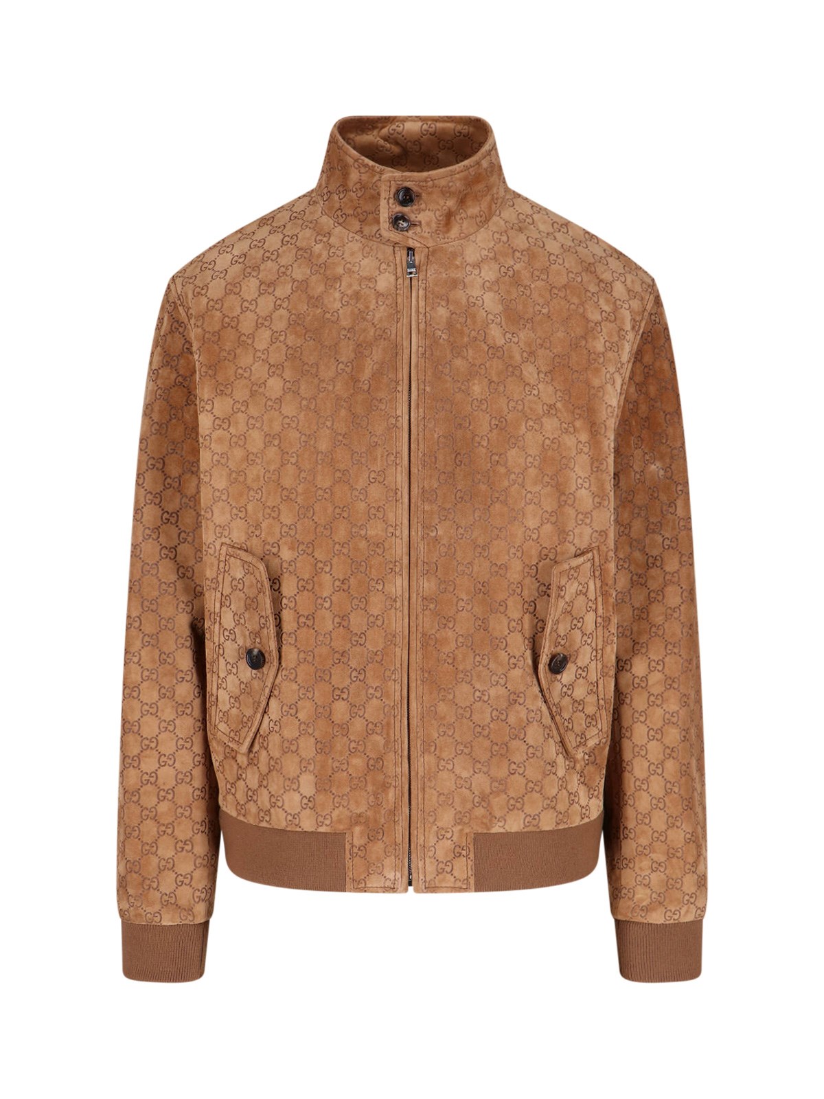 Gucci Brown Jacket With All-over Embossed Gg Motif And Collar With Buttons In Suede Man In Brown