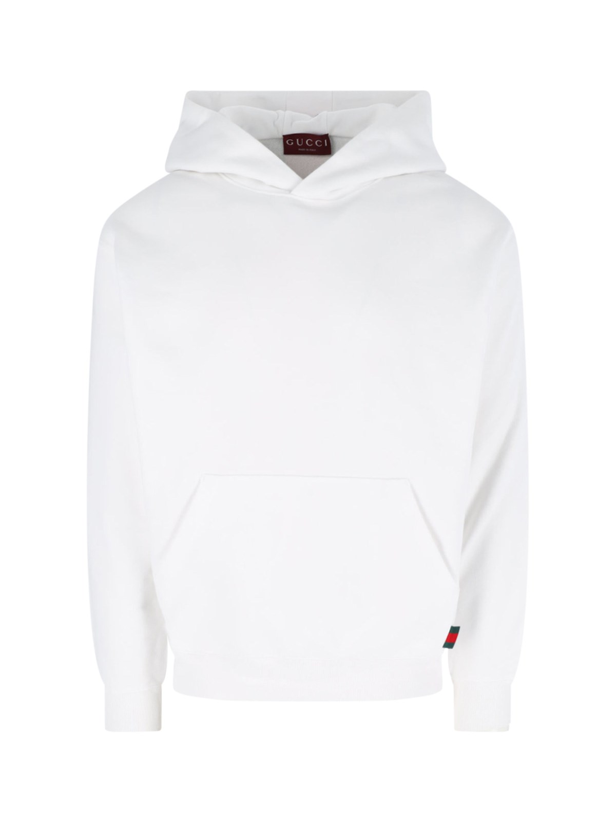Gucci White Hoodie With Maxi Web Print On The Hood And Kangaroo Pocket On The Front In Cotton Man In White