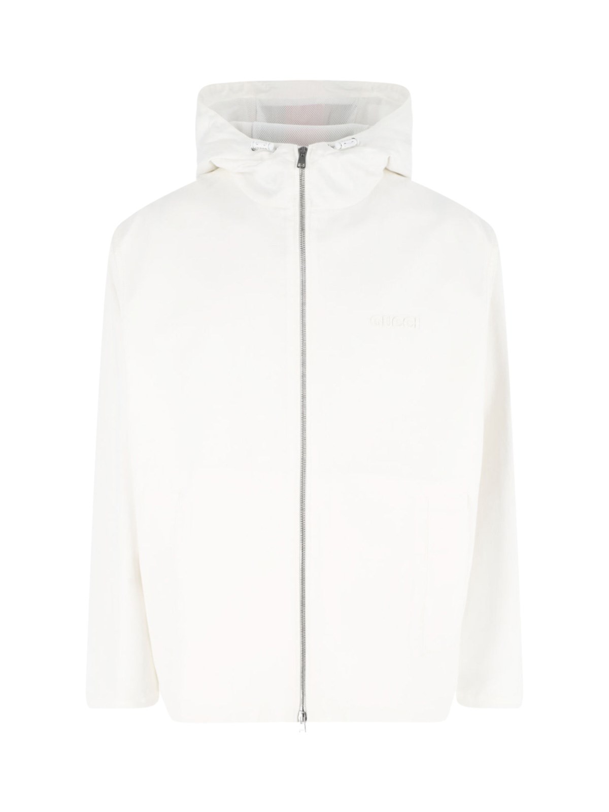 Gucci White Jacket With Logo Lettering Embroidery On The Front And Maxi Web Print On The Rear In Cot In White
