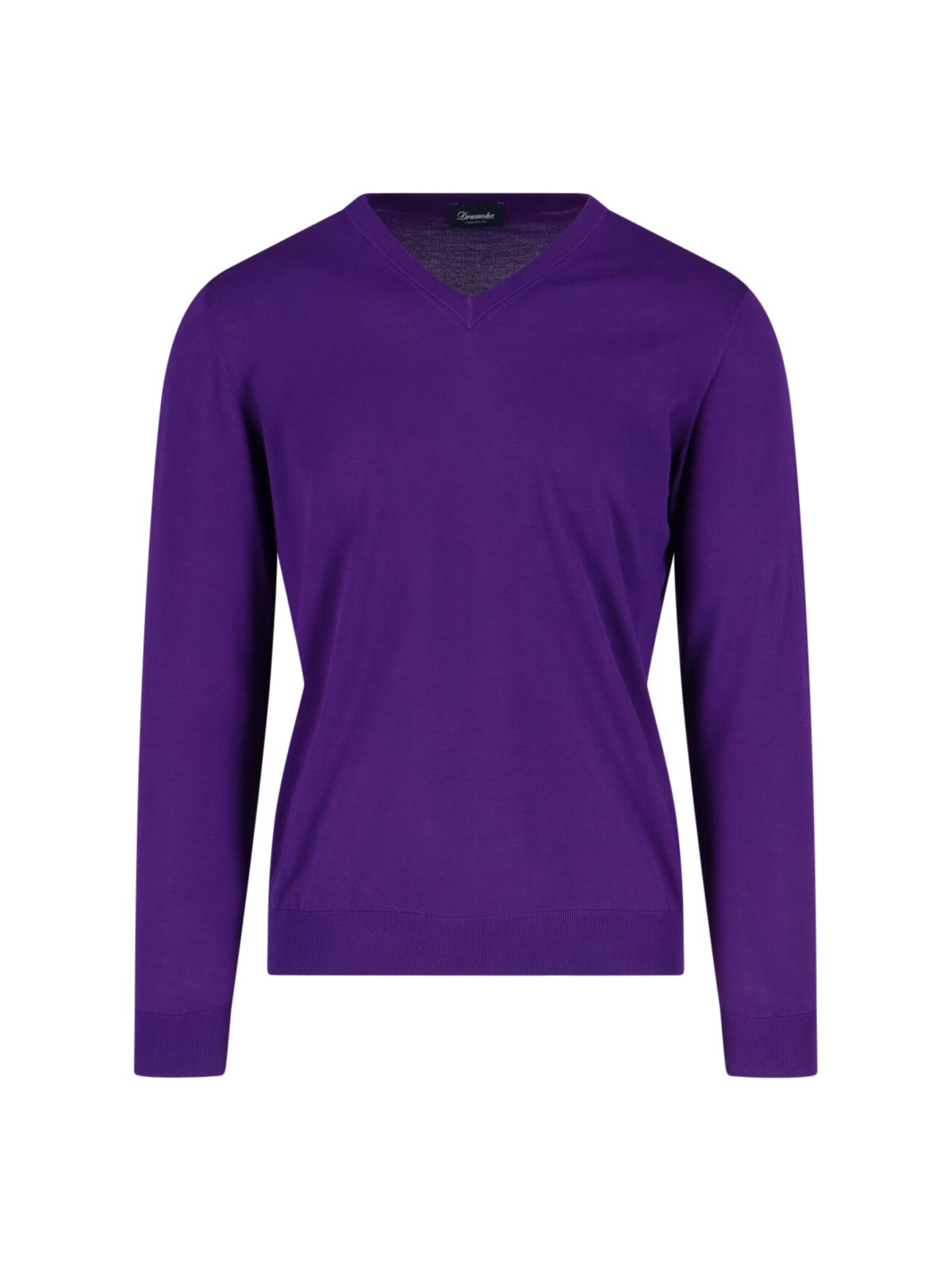 Drumohr Ribbed V-neck Sweater With Long Sleeves In Purple