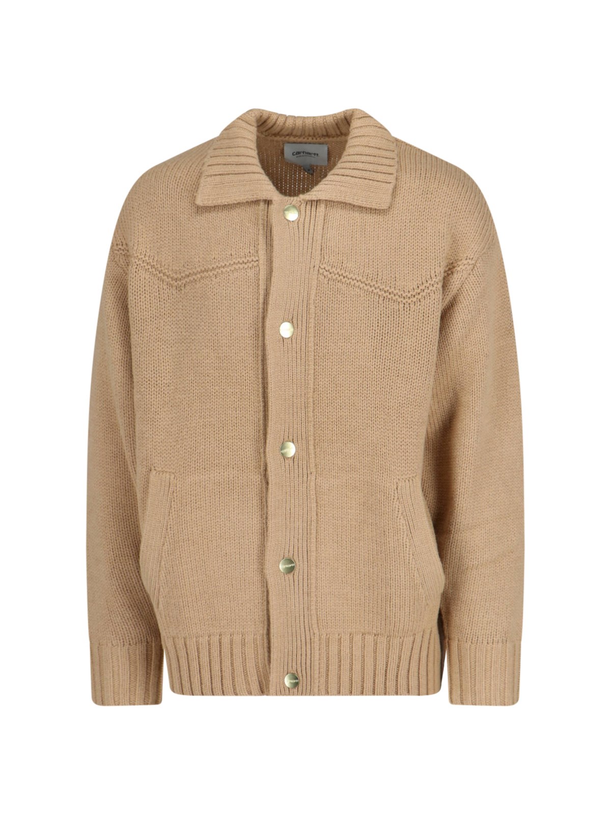 Carhartt Collared Crewneck Sweater Front Pockets In Brown
