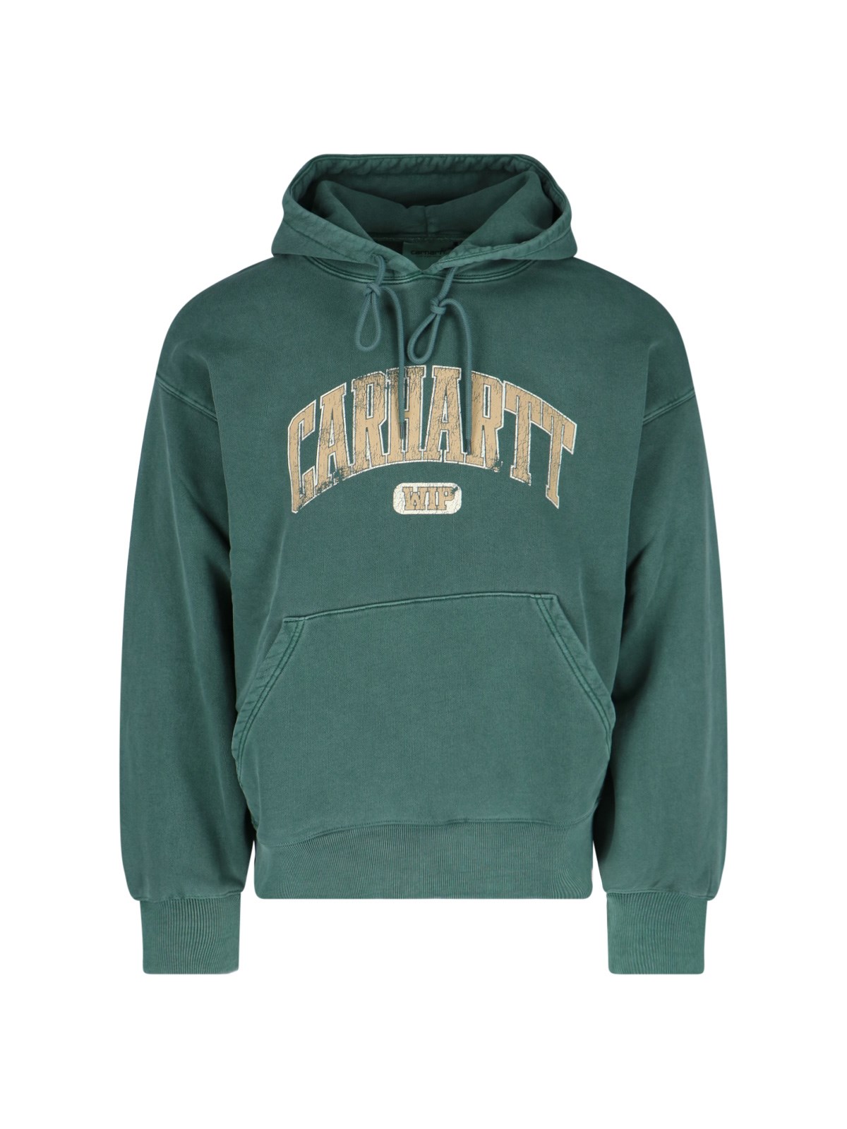 Carhartt Hooded Kangaroo Pocket Ribbed Cuffs Sweater In Green