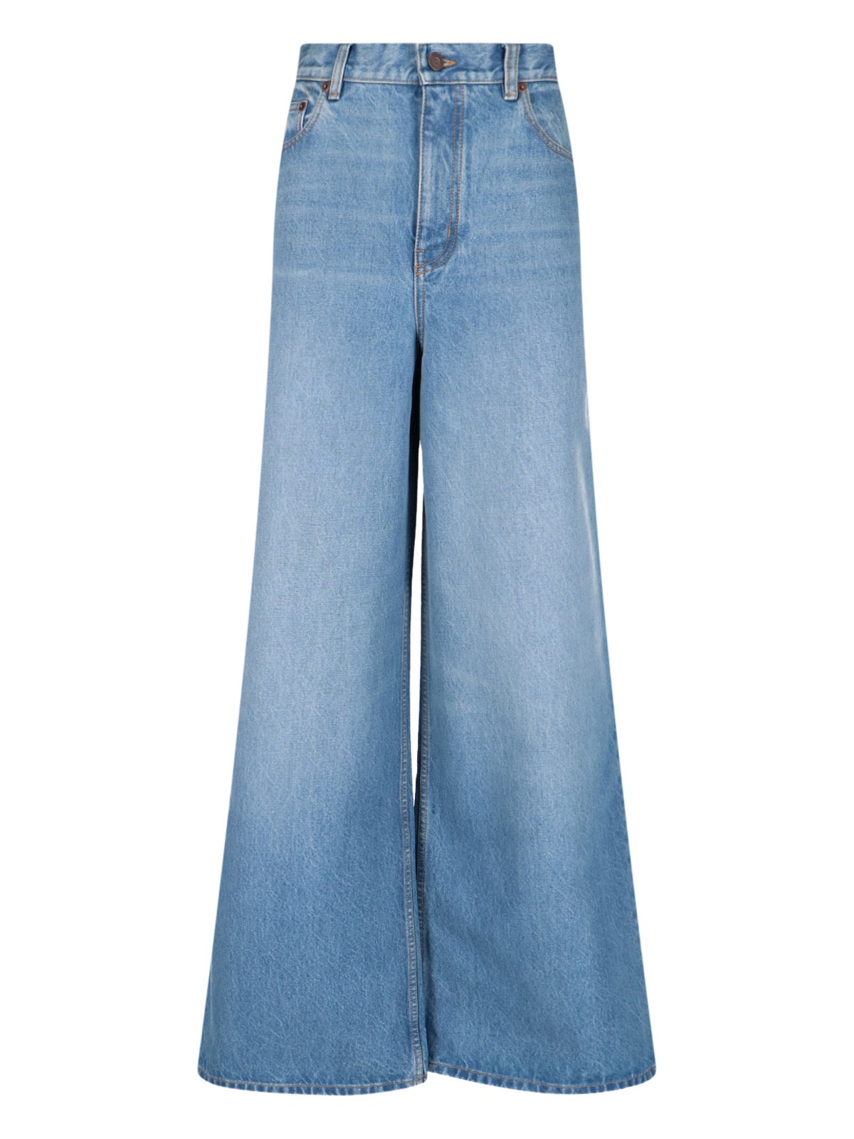 Shop Chloé Logo Palazzo Jeans In Light Blue