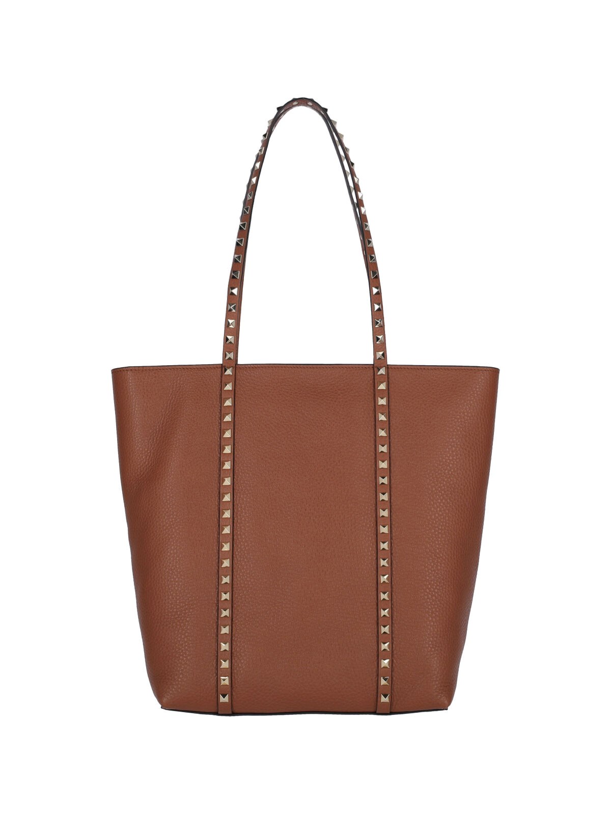 Valentino Women's Caramel Leather Medium Rockstud Shopping Bag In Brown