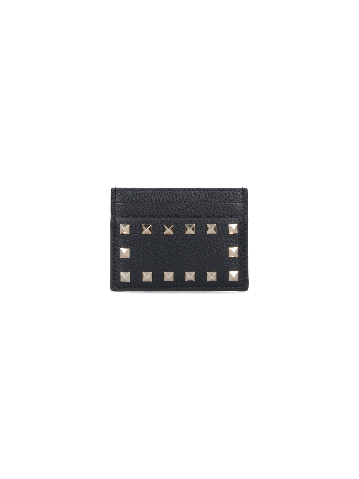 Valentino Garavani Small Rockstud Grainy Calfskin Wallet Woman Black Uni In Black