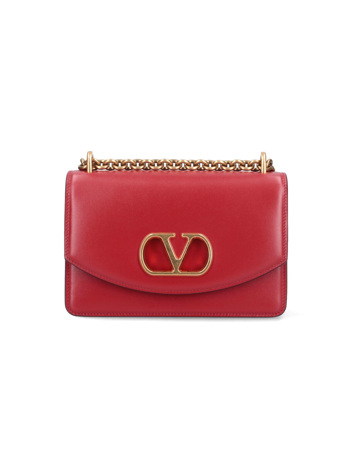 Valentino Garavani Vain Vlogo Leather Shoulder Bag In Red