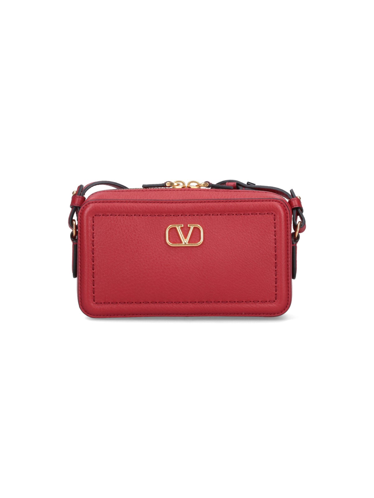 Valentino Garavani Alltime Leather Shoulder Bag With Vlogo Signature Detail In Red
