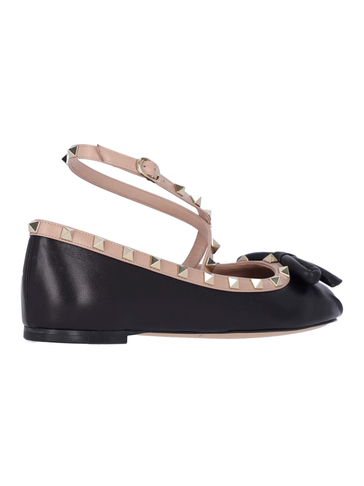 【関送込】VALENTINO GARAVANI◆FLATS Valentino Garavani Rockstud Satin Ballerina Flats With Tone