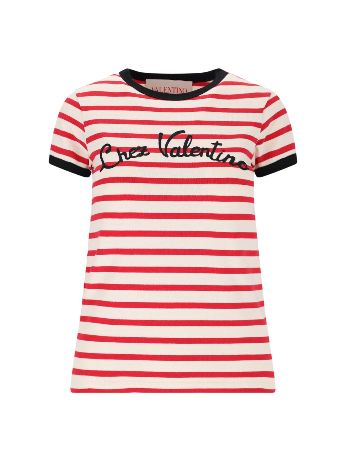 Shop Valentino 'chez' Striped T-shirt In Red