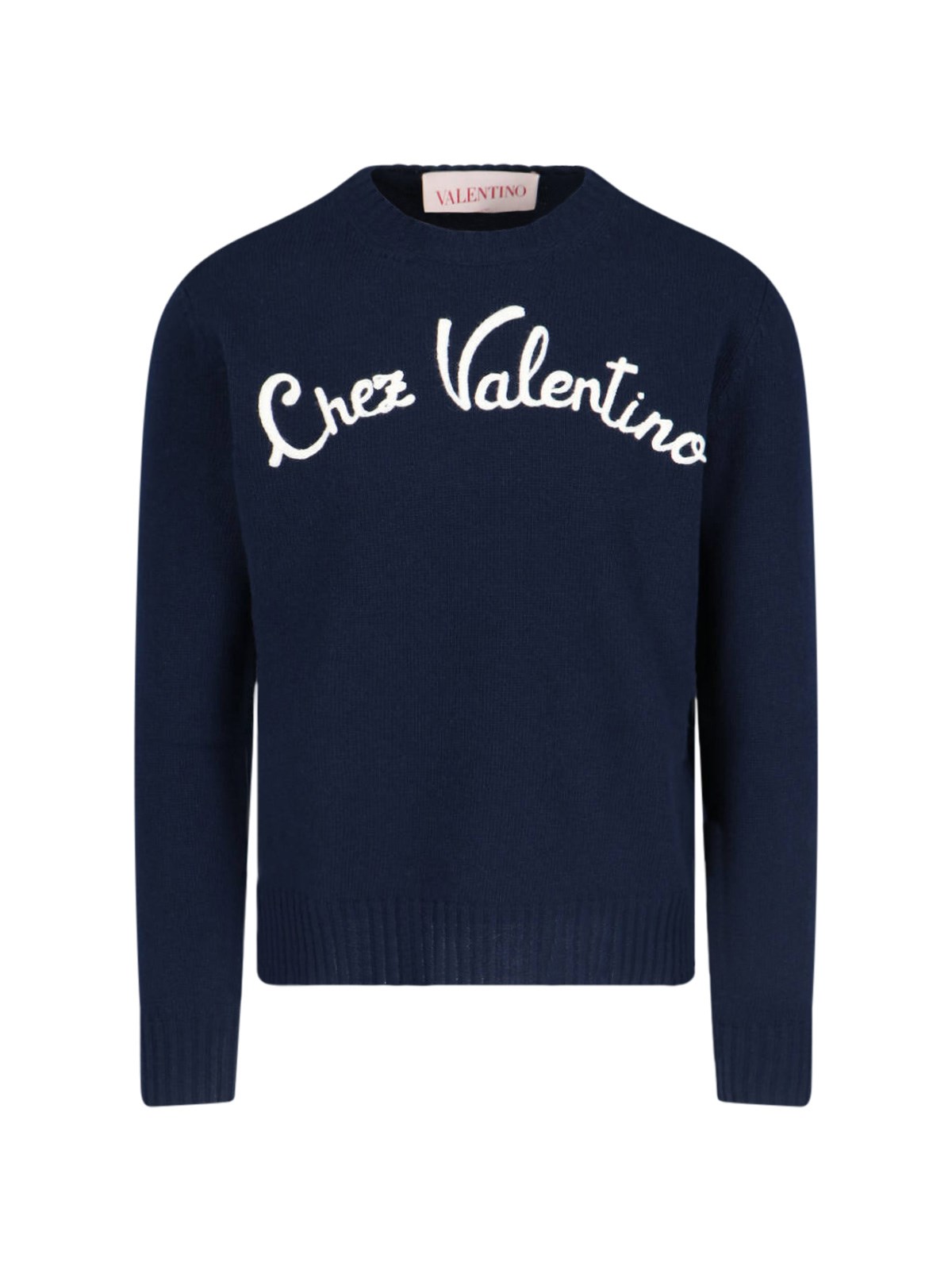 Valentino Logo-embroidered Wool Sweater In Blue