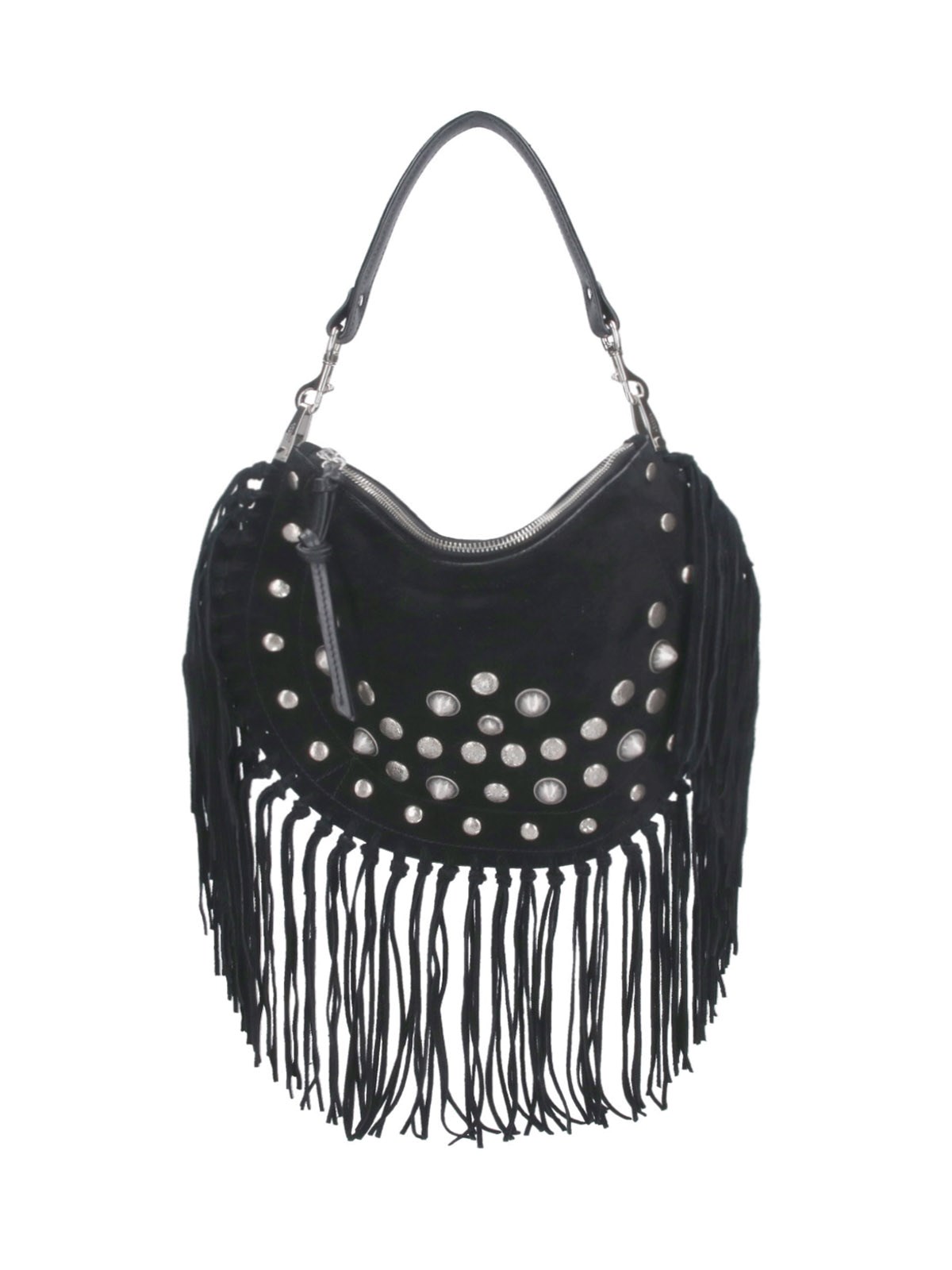 Isabel Marant 'oskan Soft' Black Bag With Stud Decorations And Fringed Edge In Black