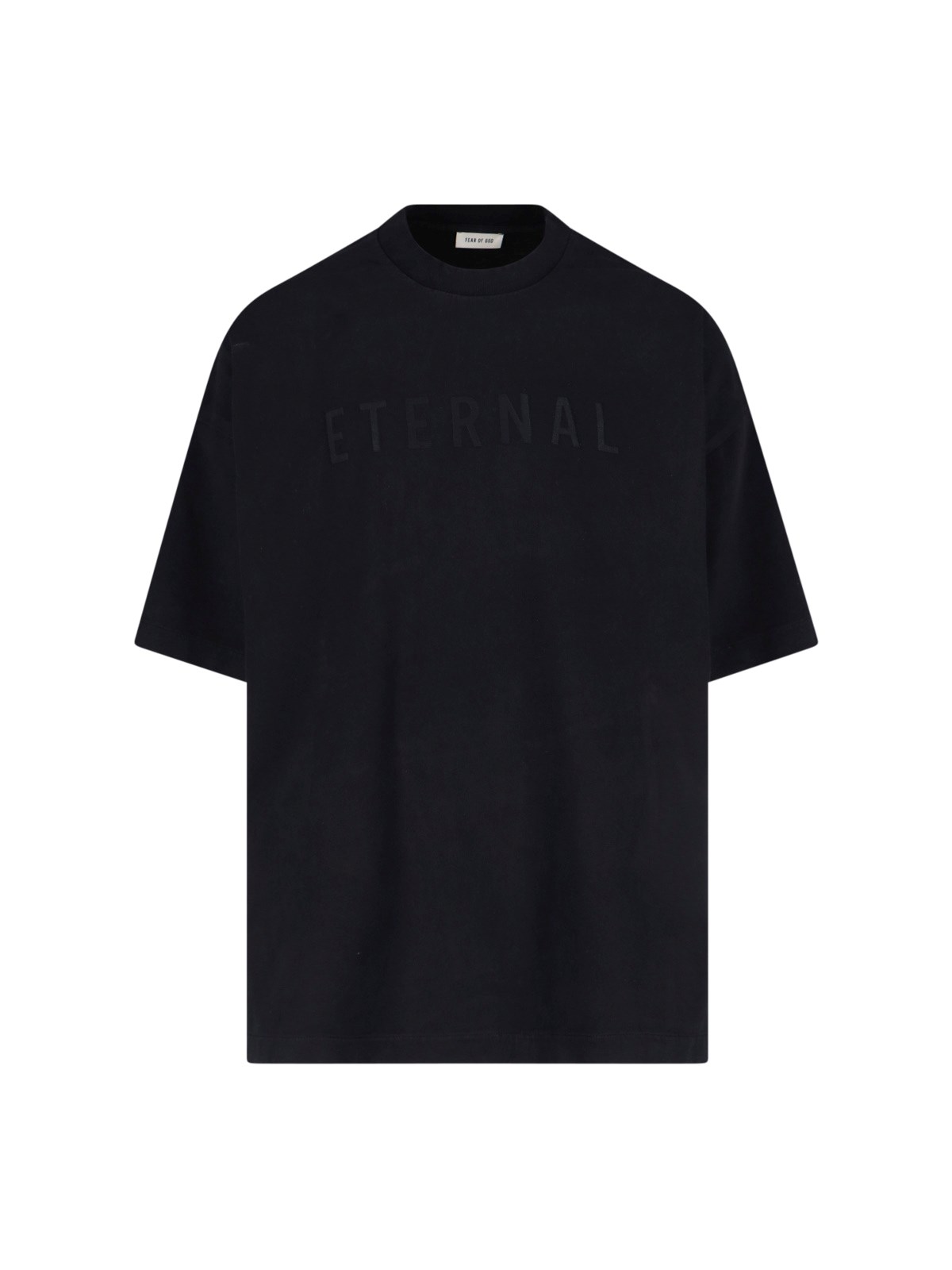 Fear Of God Eternal Black Crewneck T-shirt With Tonal Embroidery On The Front And Logo Patch On The Rear In Cott In Black